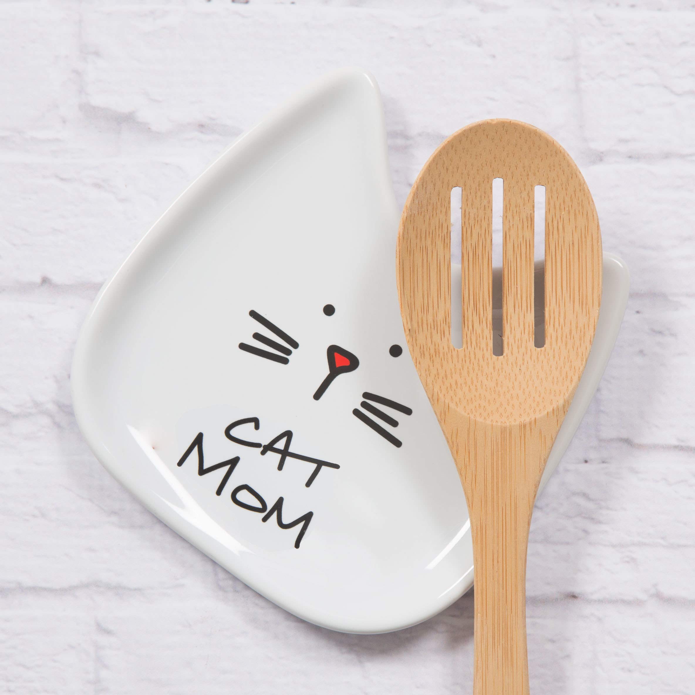 Blobby Cat Spoon Rest - 5 Inch White Ceramic Cat Mom Gift for Kitchen & Dining | Perfect for Cat Lovers, Tea Time & Cozy Home Decor