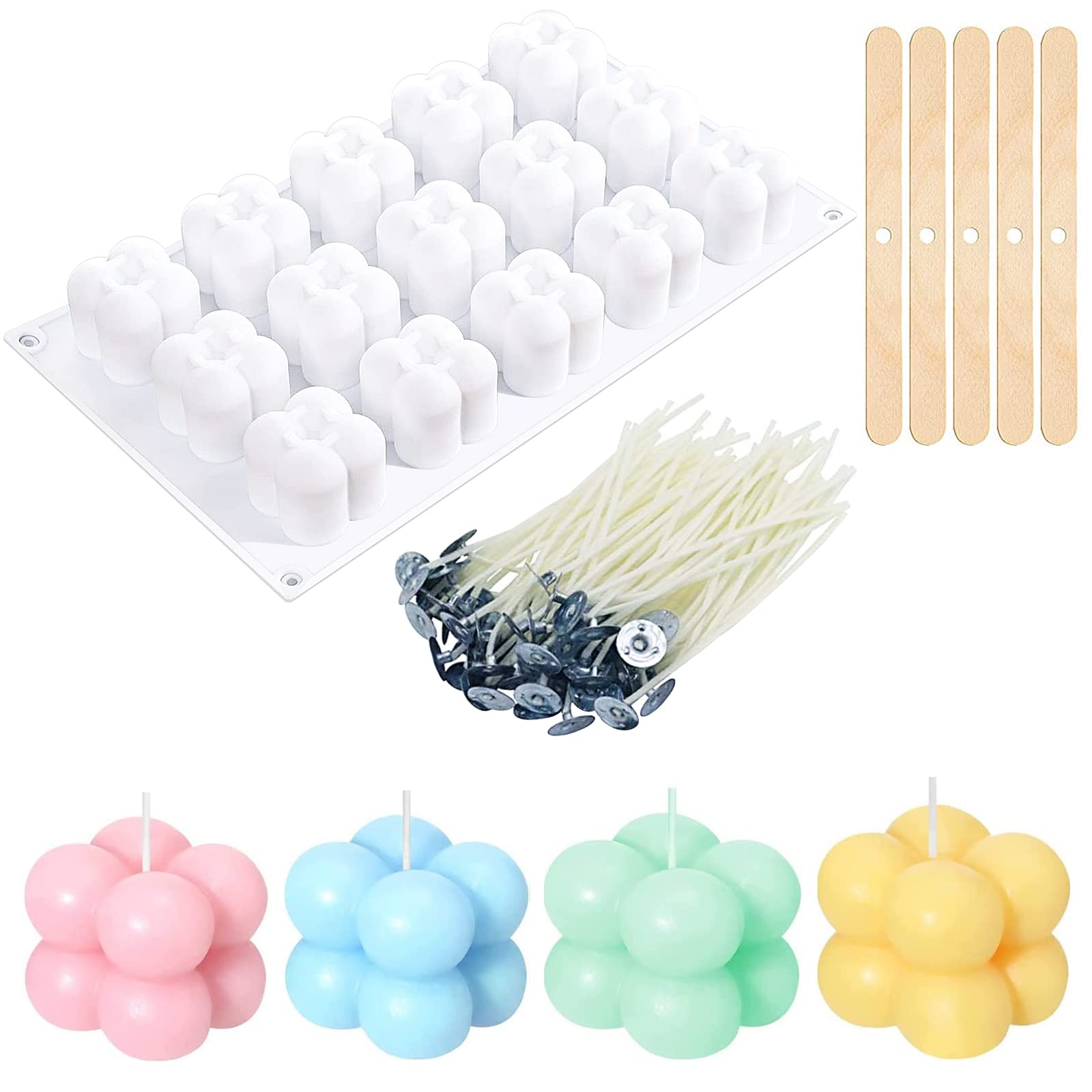 Premium 15-Cavity Silicone Bubble Candle Molds for DIY Candle Making - 3D Wax Melt Molds for Unique Handmade Candles, Home Decor & Craft Projects (White) - Perfect for Weddings, Gifts & Aromatherapy