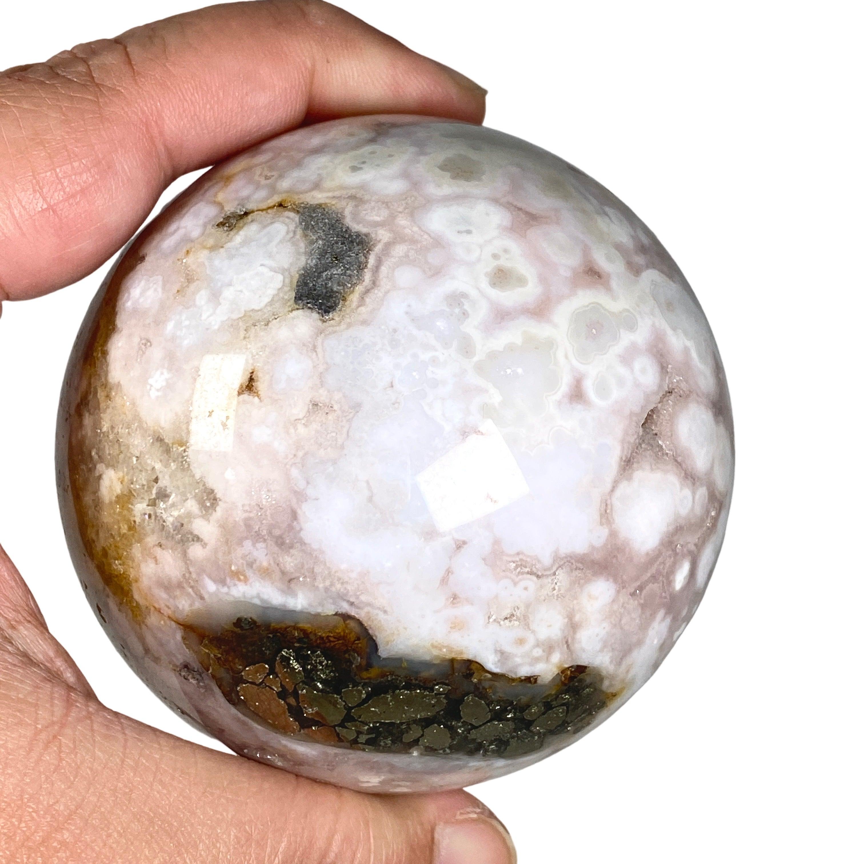 Natural Pink Flower Agate with Pyrite Sphere - Healing Crystal for Meditation, Reiki, and Home Decor - PFAS 03