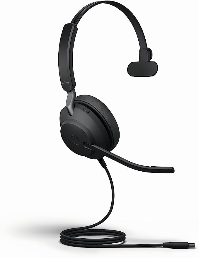 Jabra Evolve2 40 SE Wired Noise-Cancelling Mono Headset with 3-Microphone Call Technology & USB-A Cable - MS Teams Certified, Compatible with Zoom, Slack & All Major Platforms - Black - Perfect for Remote Work, Call Centers & Office Professionals