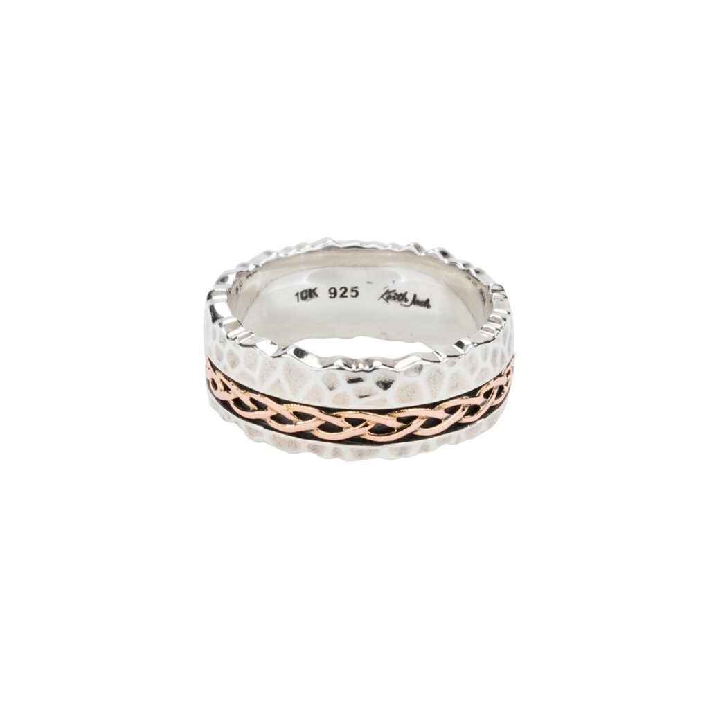 10K Rose Gold & Sterling Silver Hammered Weave 'Fordoun' Ring for Women - Handmade Celtic Wedding Band, Anniversary Gift for Her - Perfect for Boho, Vintage & Nature-Inspired Jewelry Lovers