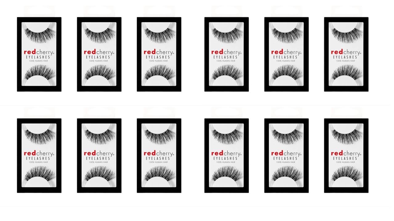 Red Cherry 100% Human Hair False Eyelashes - Natural Looking Fake Lashes #43 Style, 12 Pack - Perfect for Daily Wear, Parties & Special Occasions