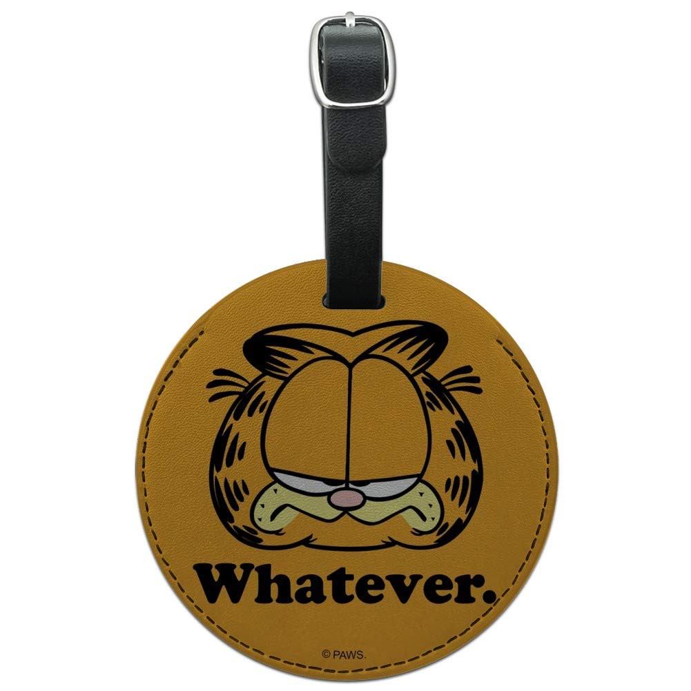 Garfield Whatever Face Round Leather Luggage Tag - Durable Suitcase ID Tag for Carry-On Bags - Perfect for Travel Identification & Personalization