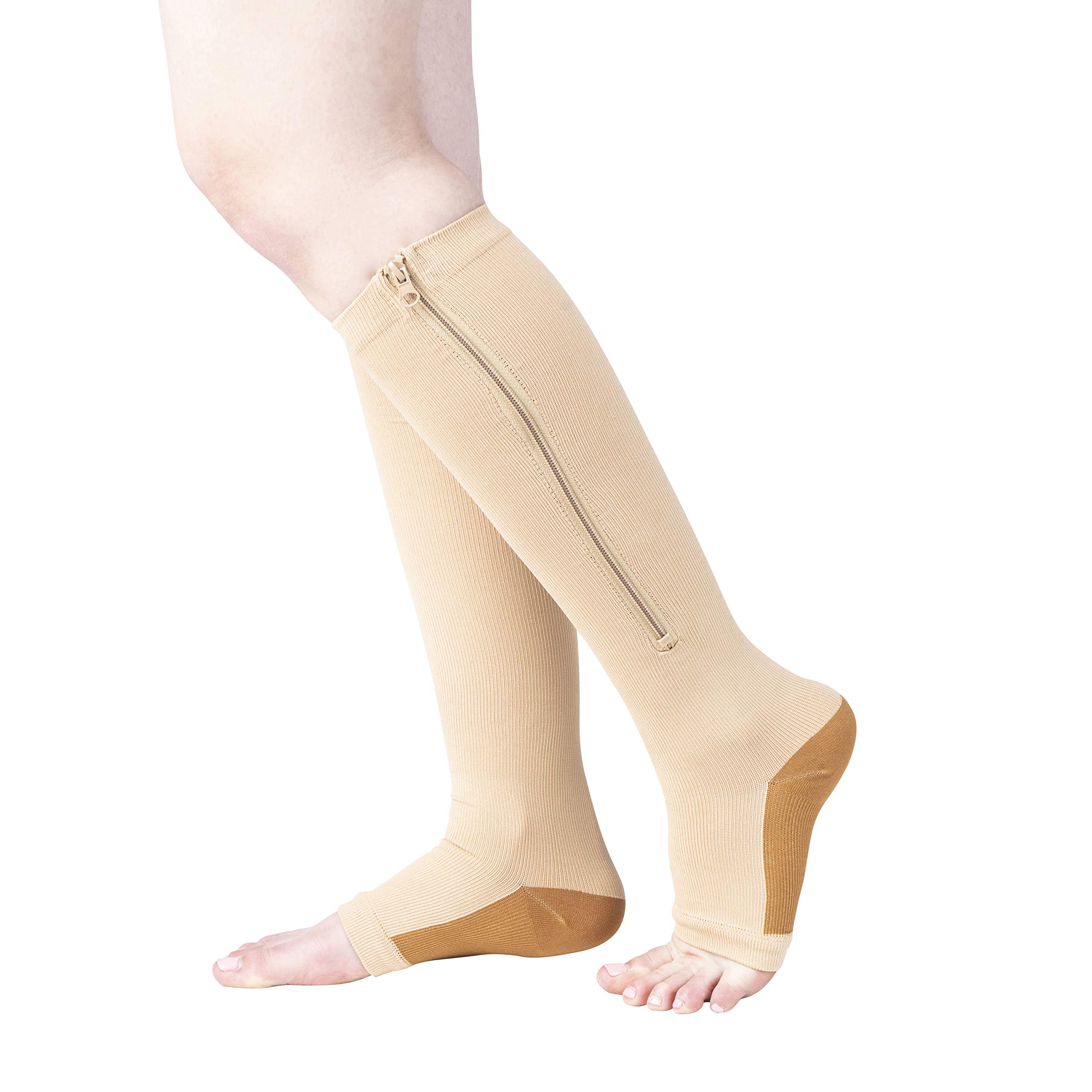 Copper Infused Toeless Compression Calf Socks with Zipper for Women - Arch Support & Pain Relief - Perfect for Running, Yoga & Varicose Vein Prevention