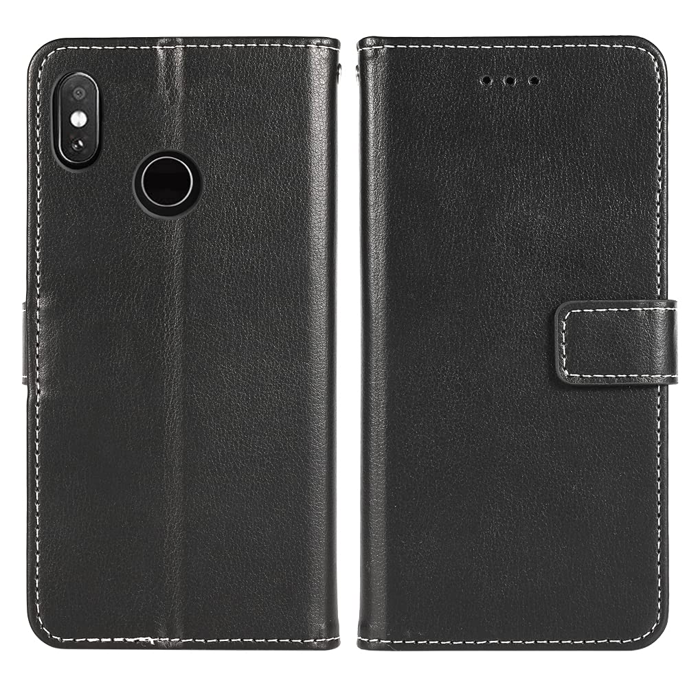 Xiaomi Redmi Note 5 Wallet Case - Leather Flip Cover with Card Holder, Wrist Strap & Stand | Compatible with Redmi Note 5 | Perfect for Daily Use, Travel & Hands-Free Viewing (Black)
