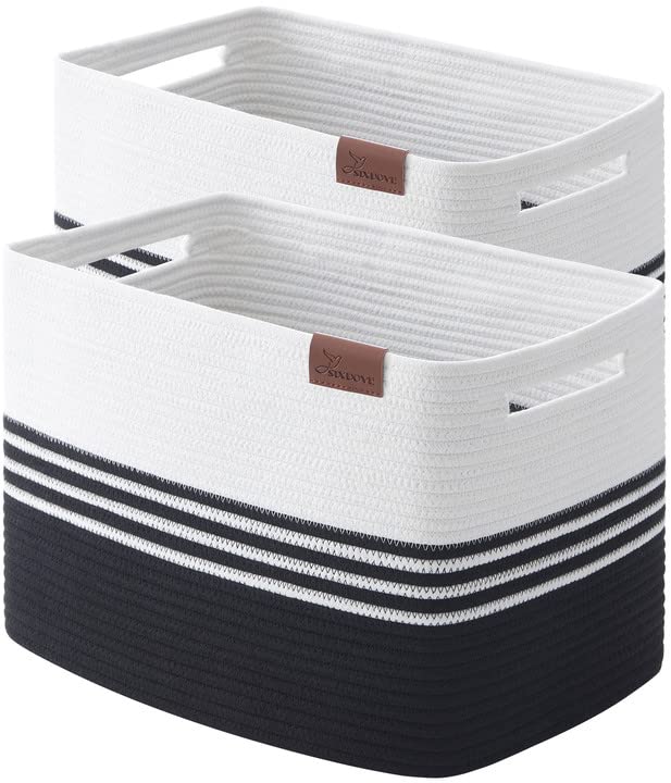 42L Storage Baskets 2-Pack - Cotton Rope Organizer Bins for Laundry, Toys & Blankets - Perfect for Closet, Living Room, Bedroom & Laundry Room Organization - Black