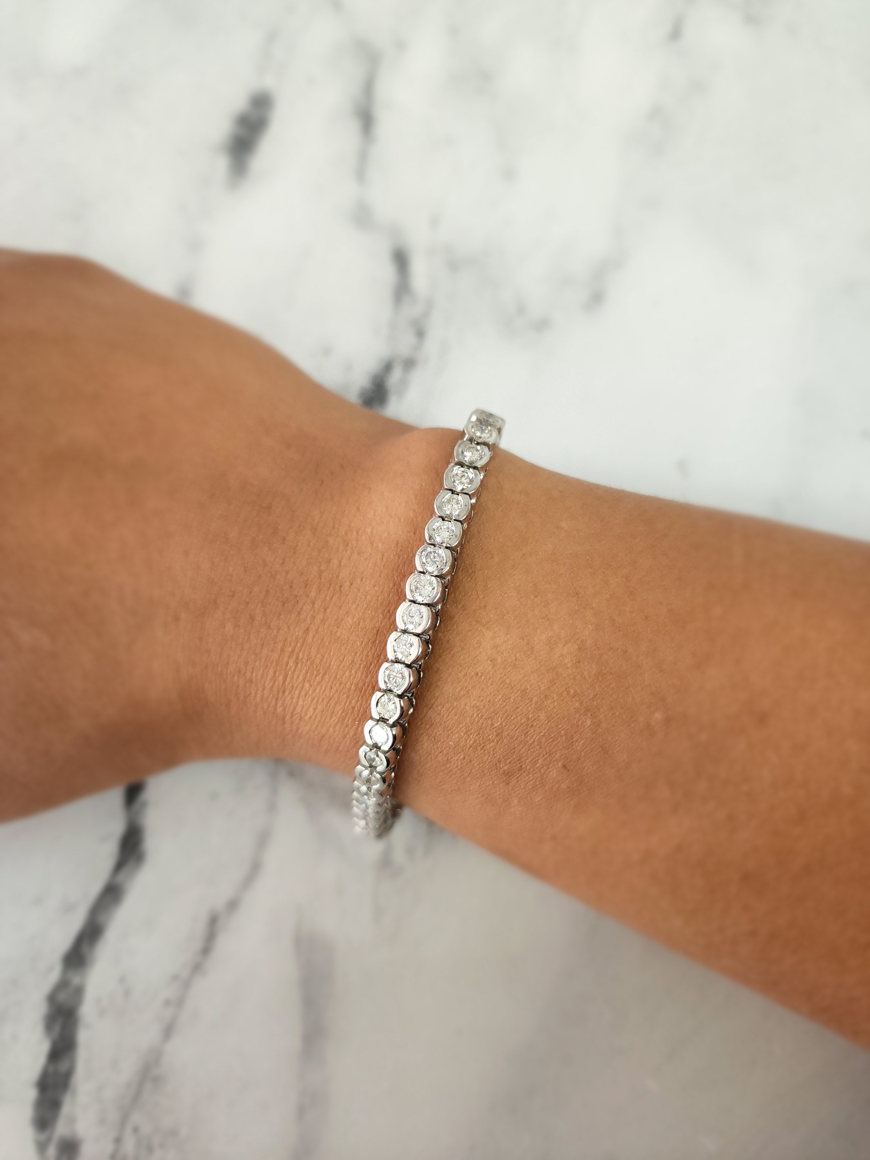 6 Carat Bezel Diamond Tennis Bracelet for Women - Elegant 14K Gold Plated Sterling Silver Bracelet - Perfect for Weddings, Anniversaries & Special Occasions