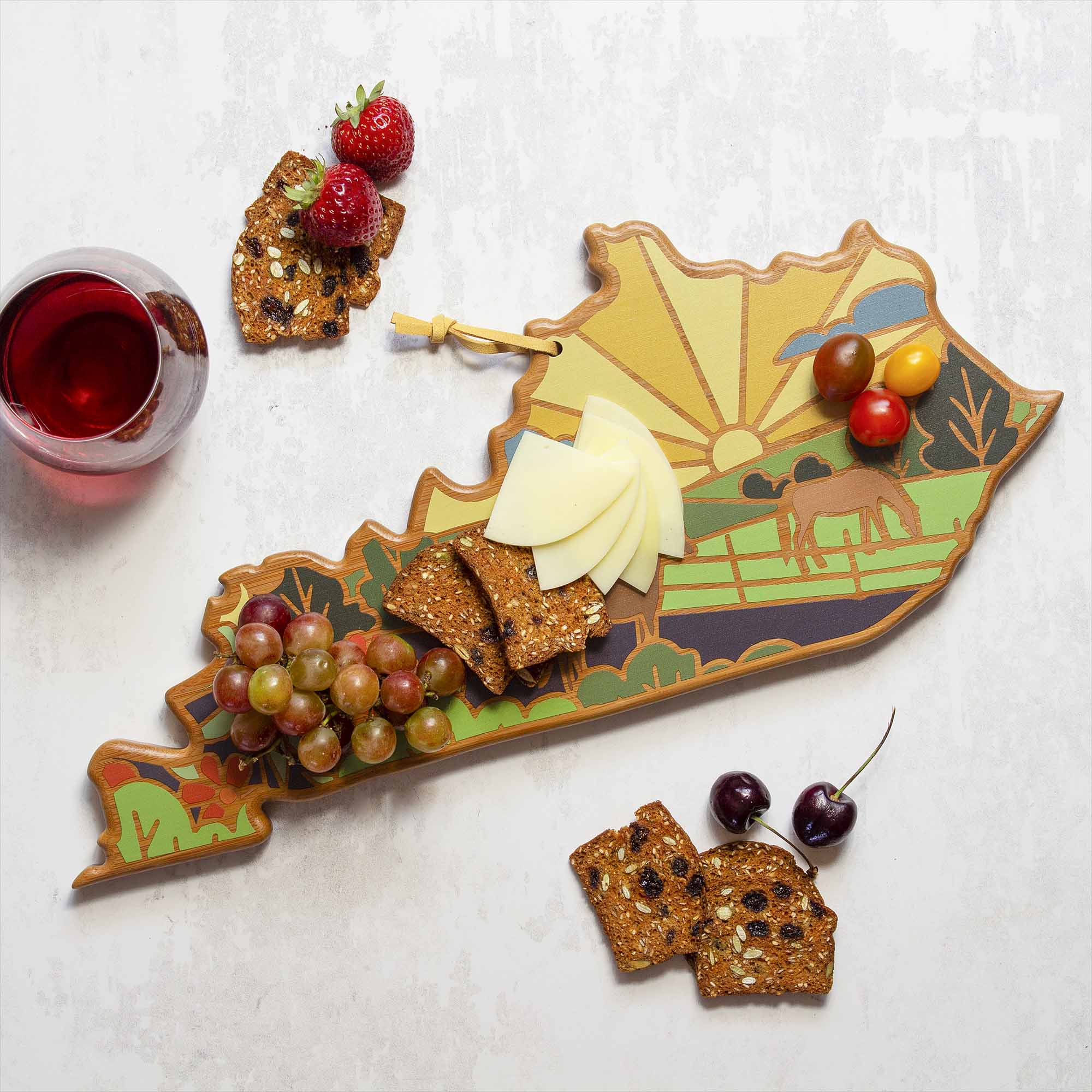 Handcrafted Kentucky Wood Cutting Board with Summer Stokes Artwork - Durable Kitchen Essential for Chopping, Serving & Decor