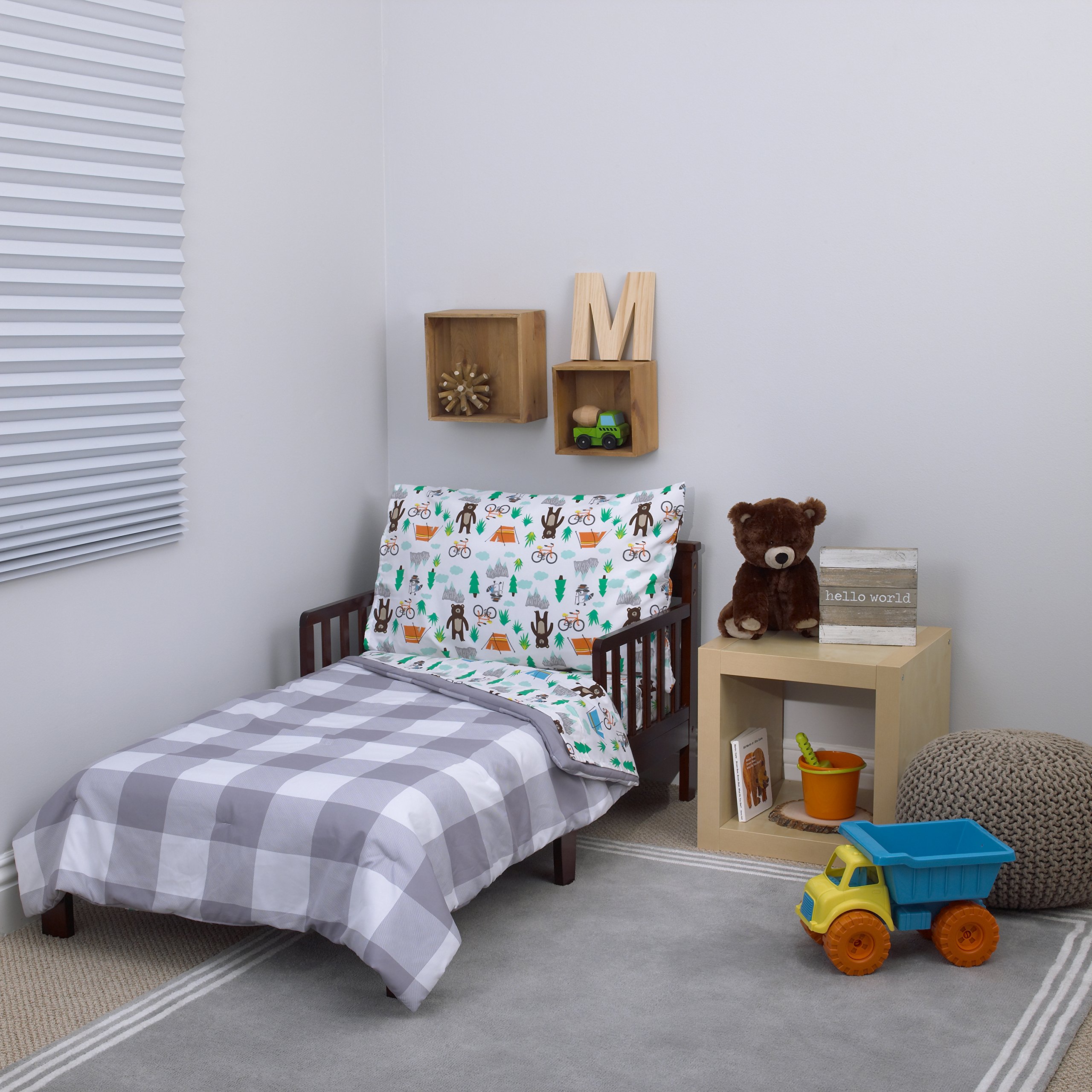 Carters Woodland Boys 4-Piece Toddler Bedding Set - Soft & Cozy Bed Sheets, Pillowcase, Blanket for Kids Room Decor - Perfect for Nursery, Toddler Beds, and Boys Bedroom Themes