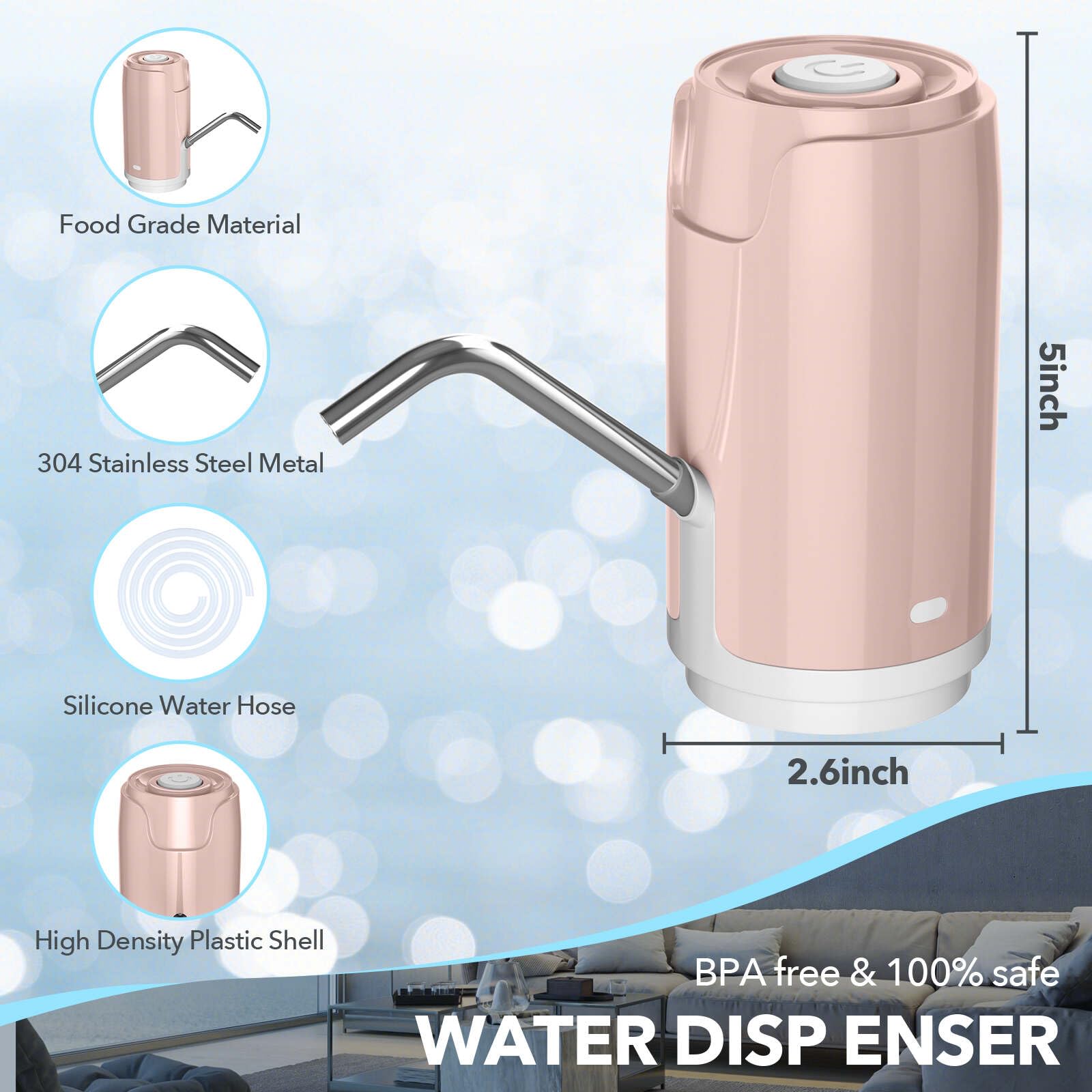 **5 Gallon Water Dispenser with USB Charging - Automatic Drinking Water Pump for Home, Office, Camping & Travel - Portable Water Bottle Pump for Kitchen & Outdoor Use**