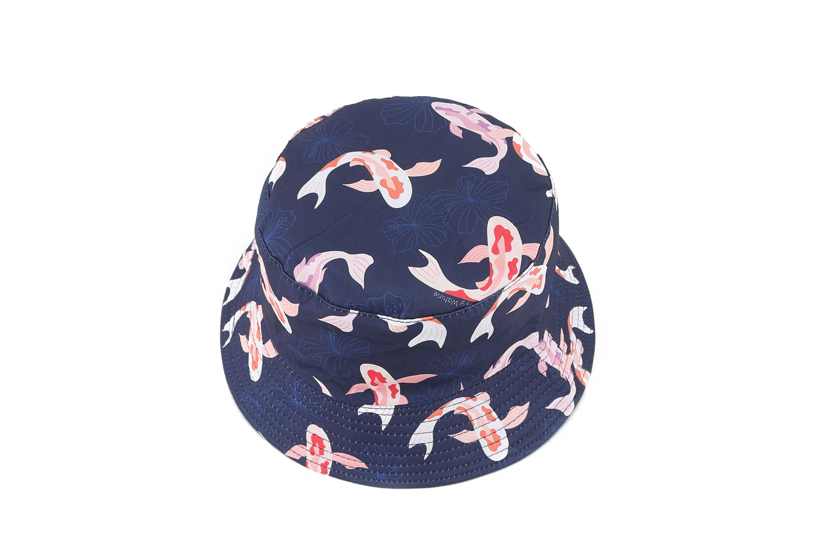 Stylish Koi Print Navy Bucket Hat for Men & Women - Sun Protection Outdoor Fishing Hiking Beach Hat