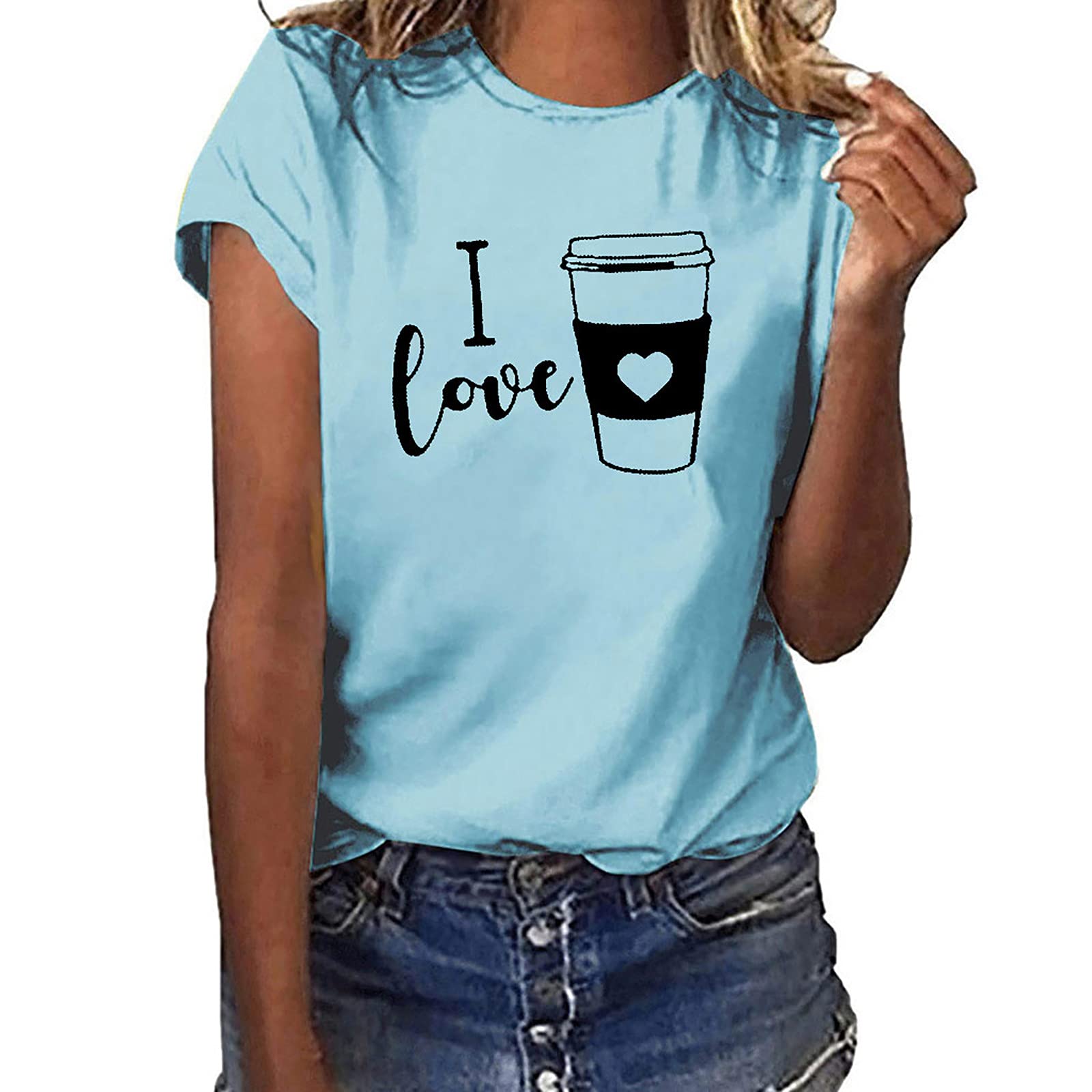 Women's I Love Cup Funny Graphic T-Shirt - Short Sleeve Casual Summer Top for Coffee Lovers, Baristas & Tea Enthusiasts