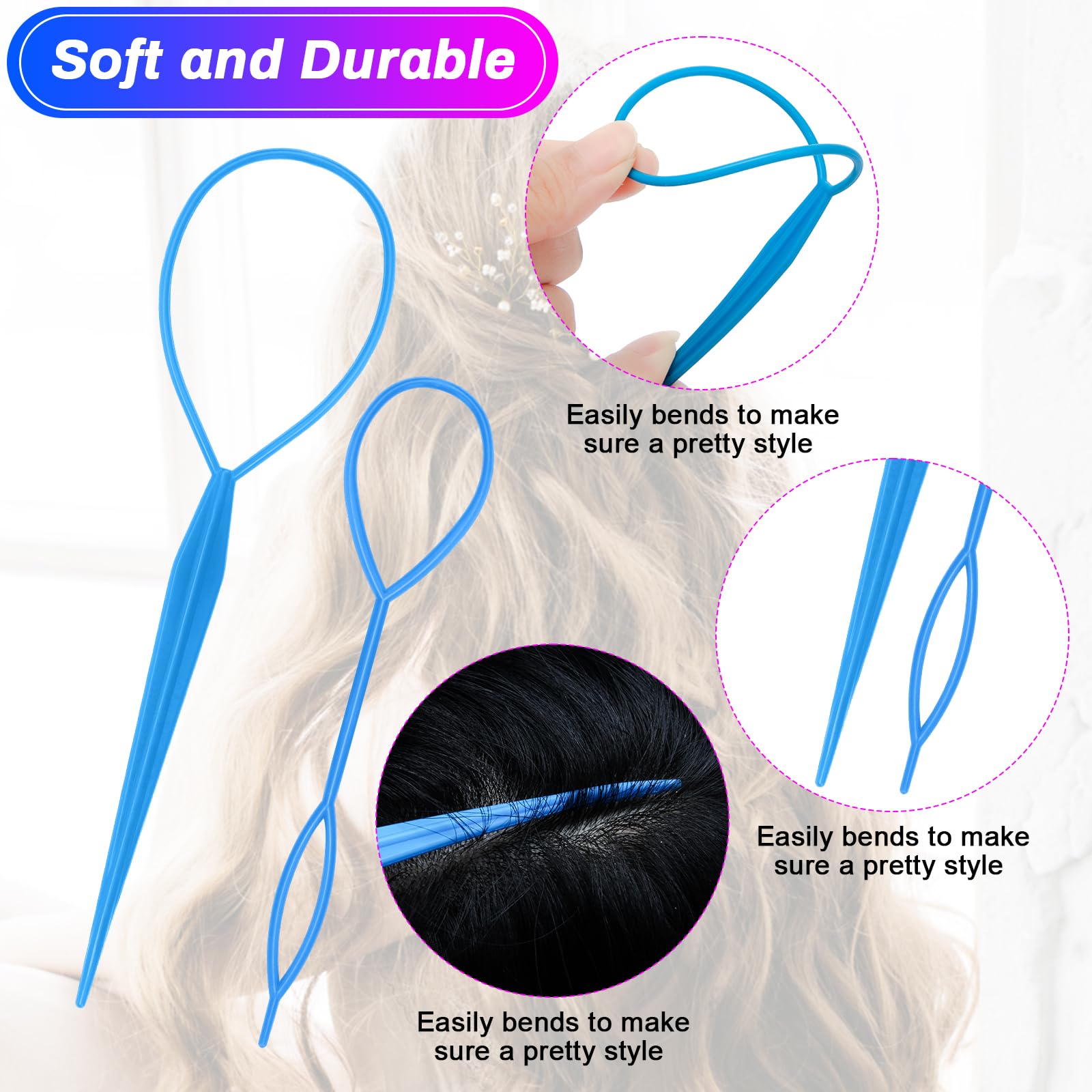 AHIER 8Pcs Hair Styling Kit - Topsy Tail Ponytail Maker, French Braid Tool, Hair Braiding Accessories with 4 Color Hair Loops for Women & Girls | Perfect for DIY Hairstyles, Parties & Everyday Use