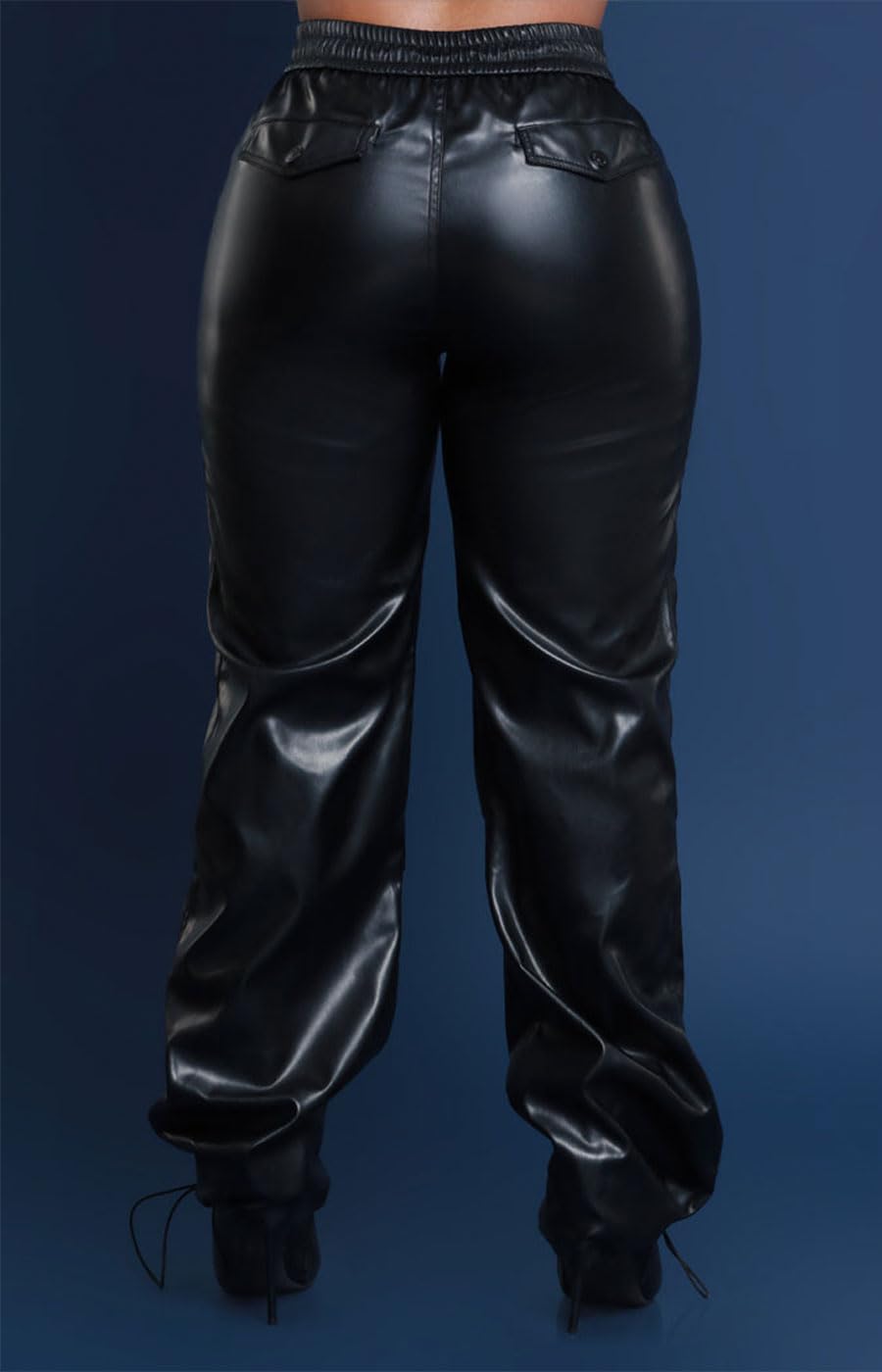 Hibshaby Women's Faux Leather High Waist Pants - Trendy Black Trousers for Work & Night Out