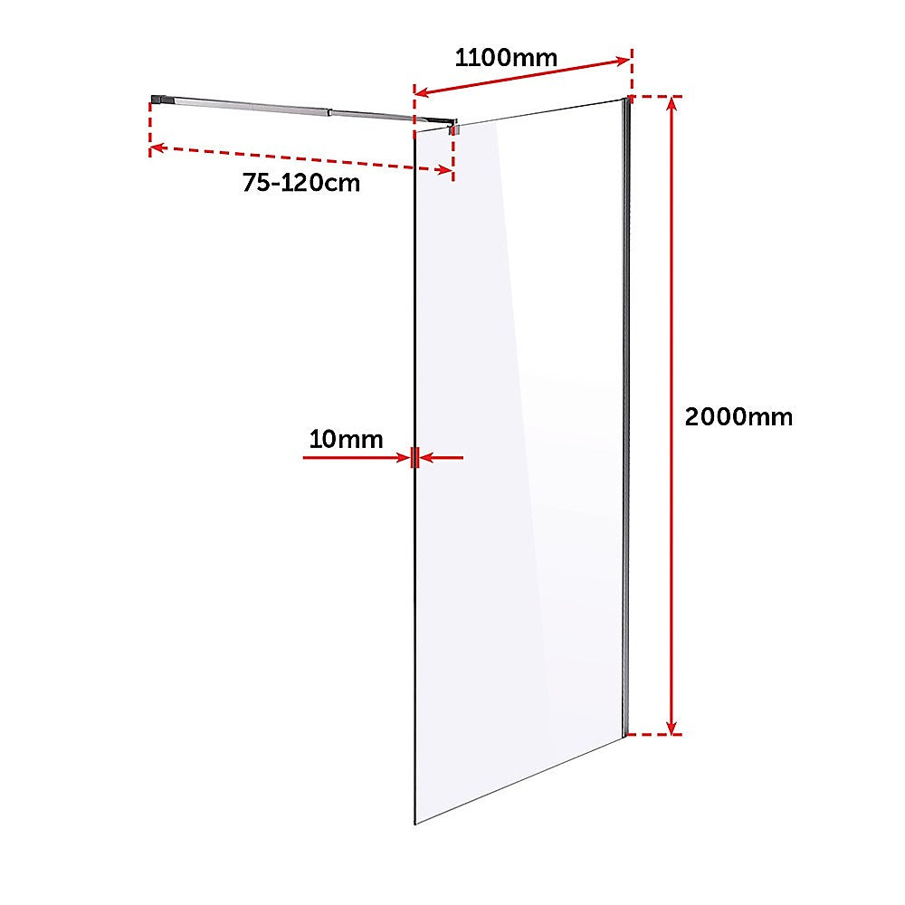 10mm Frameless Safety Glass Shower Screen - 1100mm x 2000mm - Tempered Bathroom Glass Panel for Modern Walk-in Showers & Wet Rooms