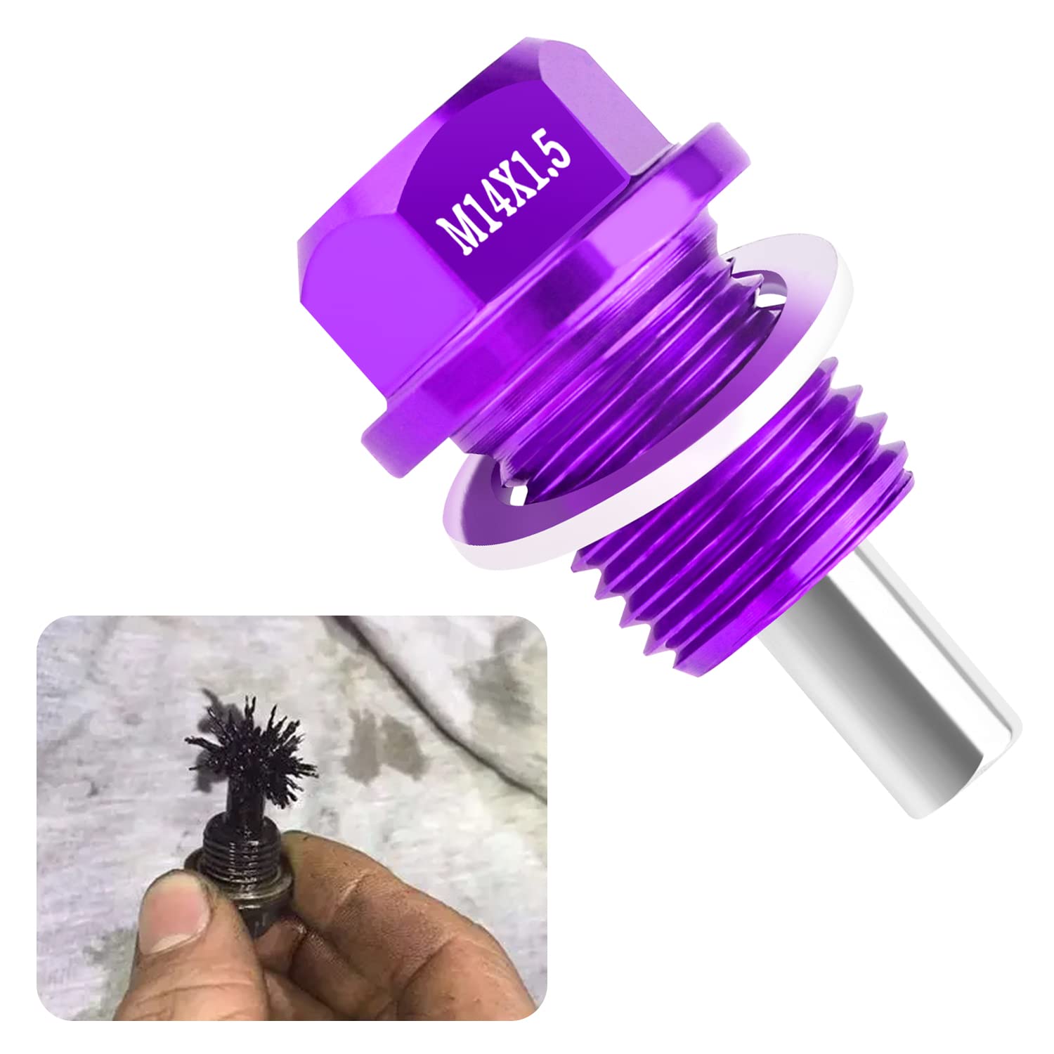 M14 x1.5 Magnetic Oil Drain Plug Kit with Gaskets - Compatible with Honda Civic, Accord, Clarity, City & Acura CL, CSX - Purple Engine Oil Drain Plug Accessory for Improved Engine Protection & Maintenance