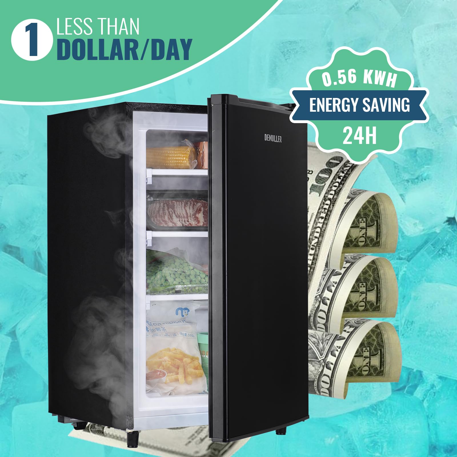 **3.2 Cu.Ft Upright Freezer - Front Door Mini Freezer with 7 Temperature Settings, Adjustable Feet, Energy Efficient - Perfect for Home, Kitchen, Office, Garage, or Dorm (Black)**