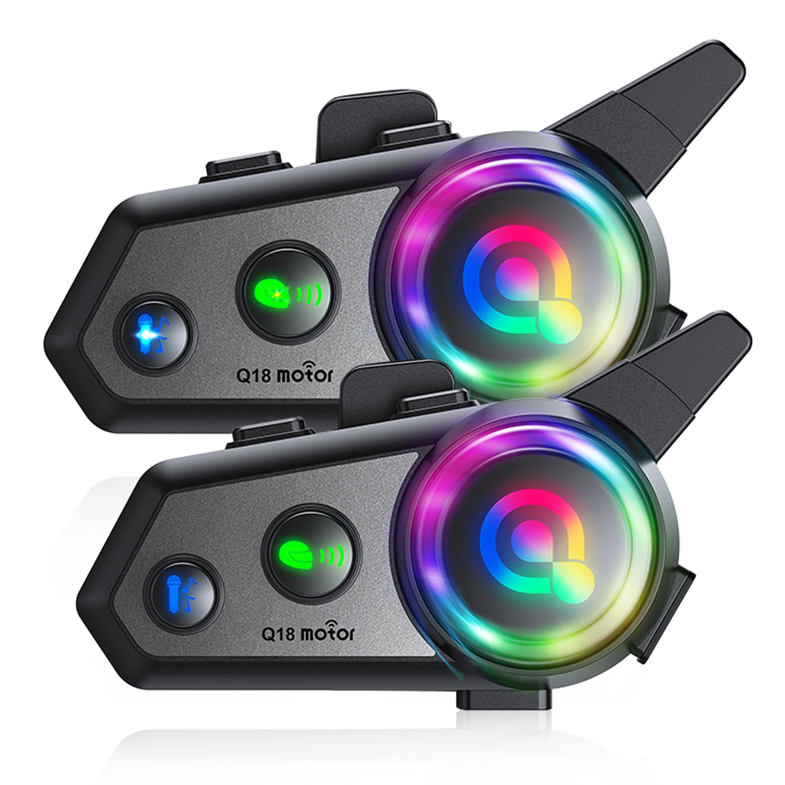 Q18 Motorcycle Bluetooth Headset - 2 Pack Motorbike Intercom with Music Sharing, 1000m Range for 2 Riders, HiFi Stereo Sound, CVC Noise Cancellation & Auto Answer - Perfect for Group Riding, Road Trips and Hands-Free Communication