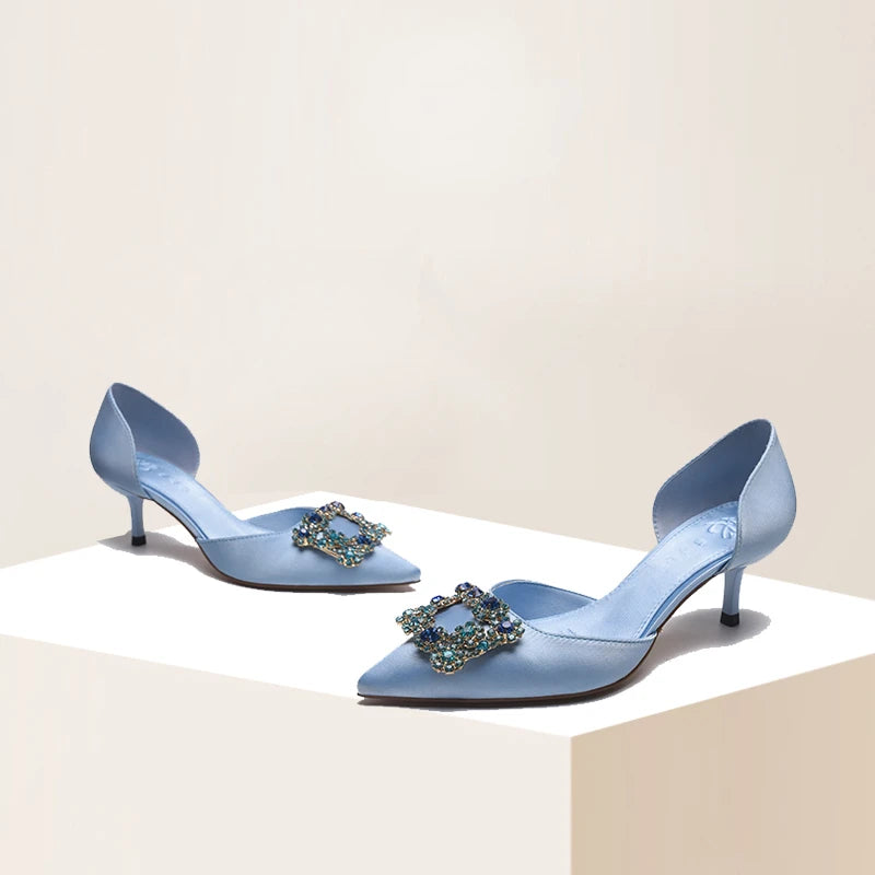 Women's Spring & Autumn Satin Pointed Toe Slip-On Pumps - 5cm Medium Heel for Daily Wear | Office, Party & Wedding Shoes