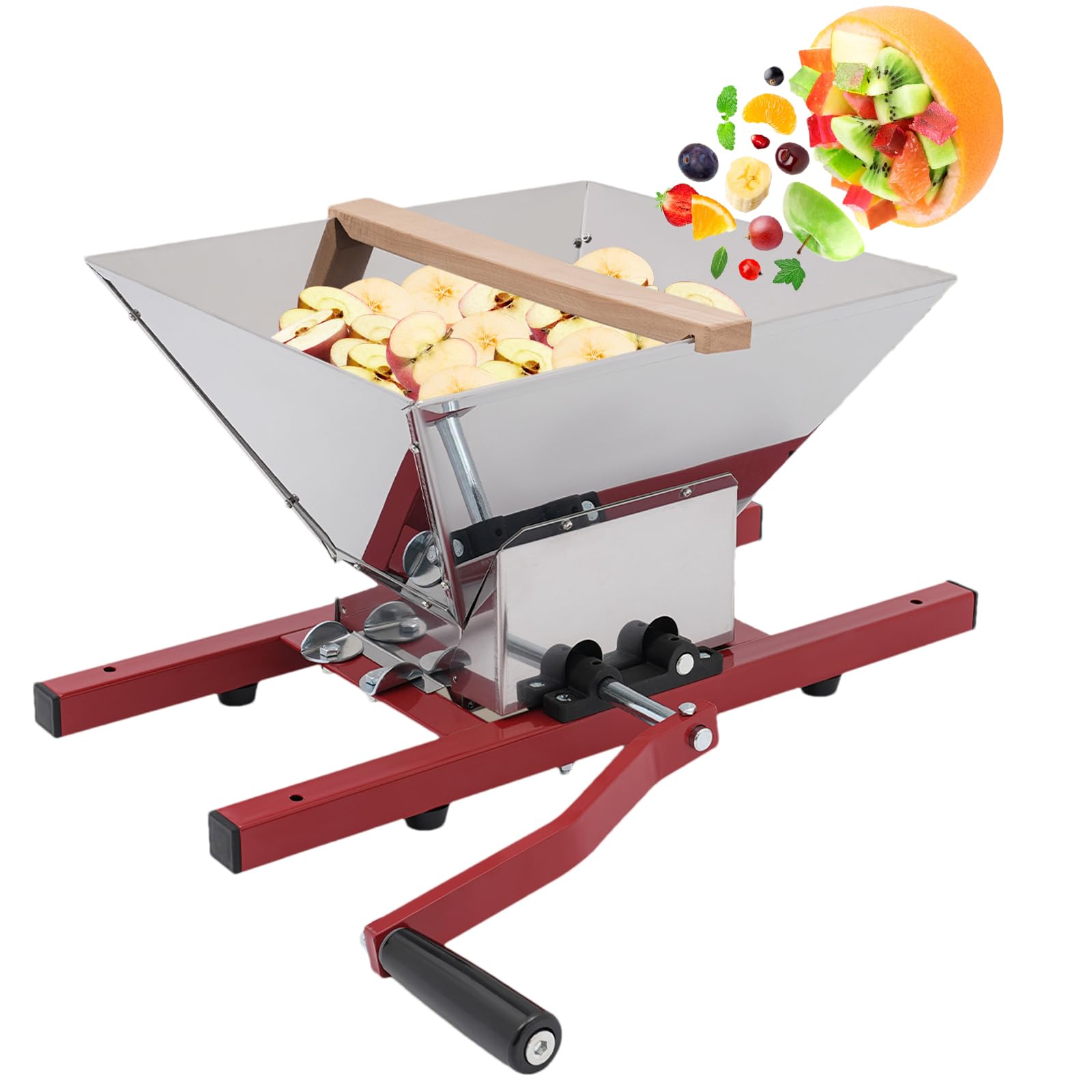 Stainless Steel Manual Fruit Crusher - 7L/1.85 Gallon Grape & Apple Juicer Grinder for Berries, Soft & Tough Fruits - Portable Hand Crank Fruit Press (13.78