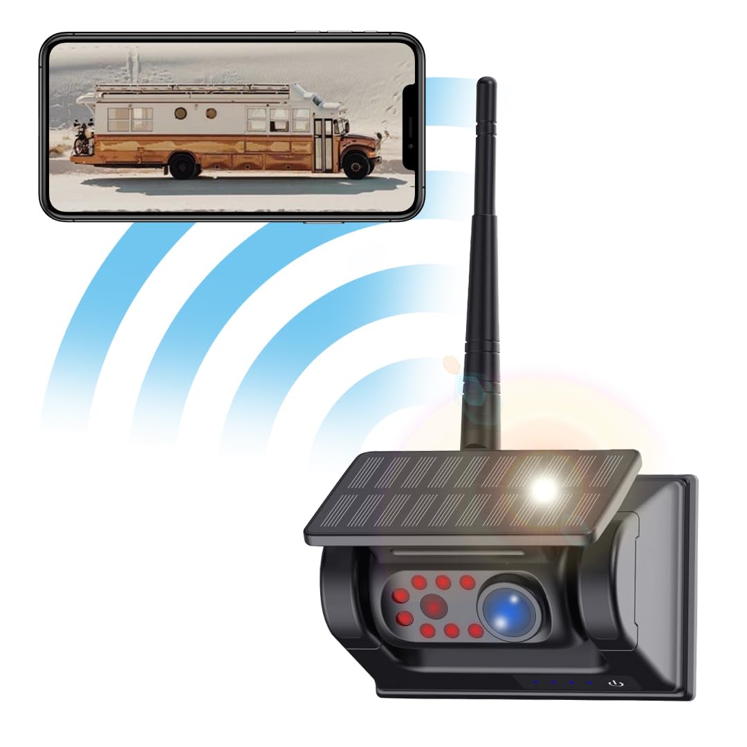 Solar WiFi Wireless Backup Camera for Car, Truck, RV, Trailer, Bus & Boat - 1080P HD Waterproof Front/Rear View Magnetic Camera for iPhone - Perfect for Parking, Reversing & Blind Spot Monitoring
