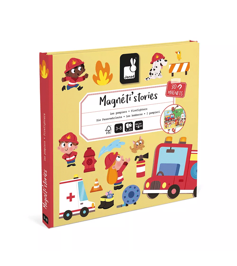 Janod Magnéti'Stories The Firefighters - Magnetic Storytelling Toy for Kids, Educational Pretend Play, Firefighter Adventures - Perfect for Bedtime Stories & Imaginative Play