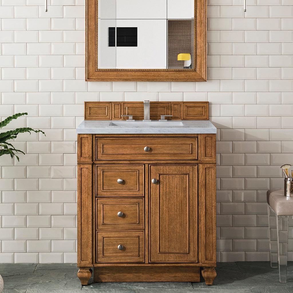 James Martin Vanities Bristol Collection 30-Inch Single Bathroom Vanity in Saddle Brown with Optional Countertops - Perfect for Modern Master Bathrooms and Guest Bathroom Renovations