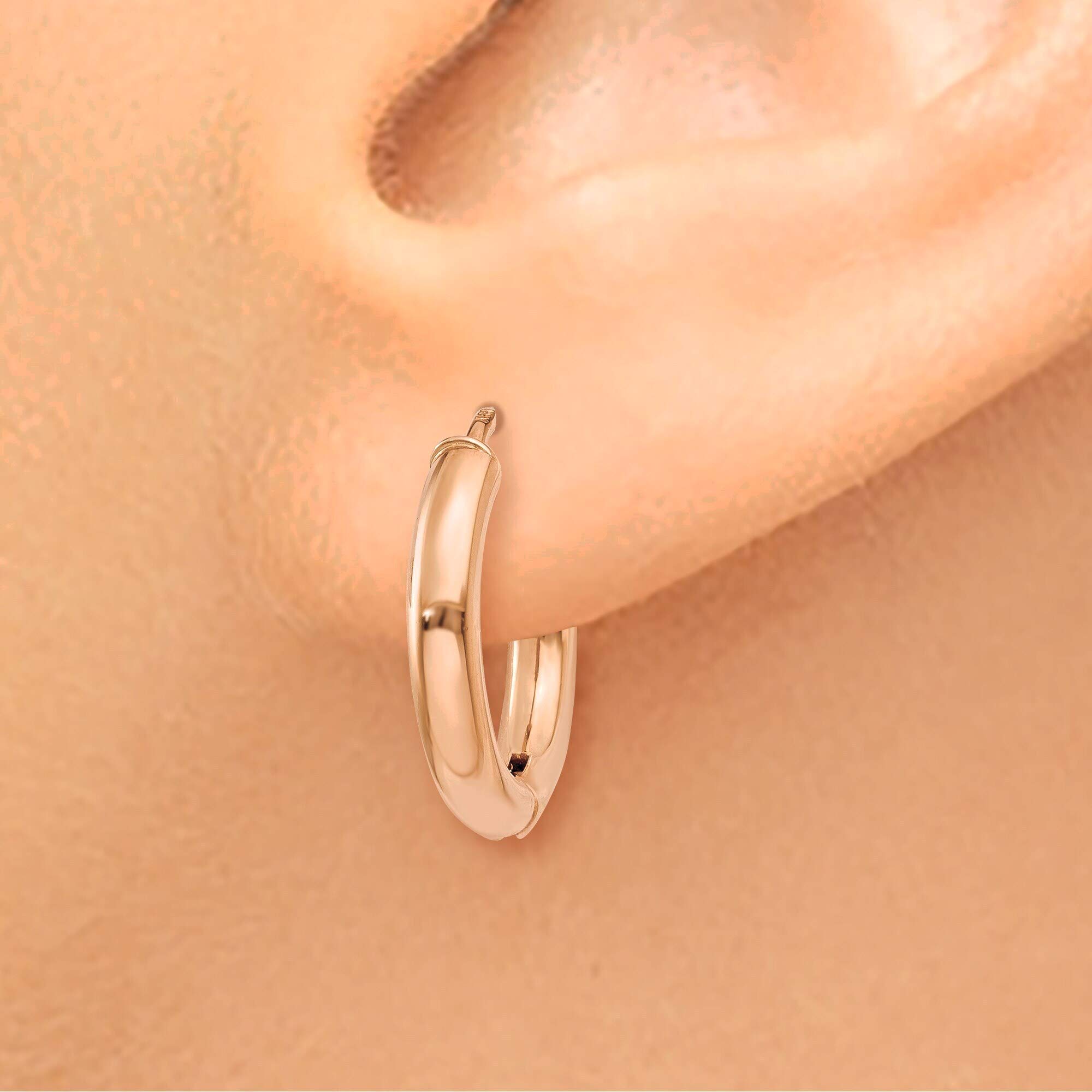 14K Rose Gold Hollow Hinged Hoop Earrings for Women - Lightweight Polished Dainty Everyday Jewelry - Perfect for Work, Date Night & Special Occasions