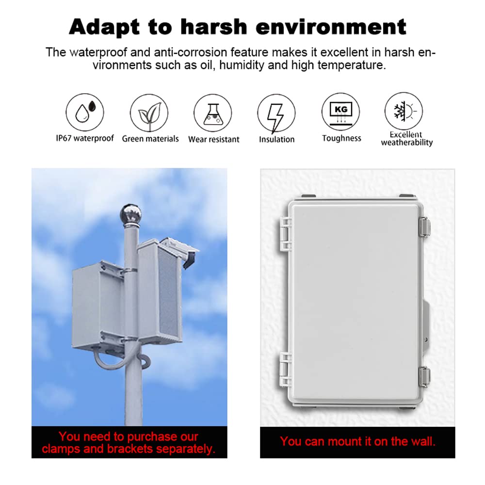 IP67 Waterproof Electrical Enclosure Box - Outdoor Junction Box & Project Box (11.8×7.9×5 Inch, Grey) - Ideal for Outdoor Wiring, Solar Panel Connections & Industrial Equipment Protection