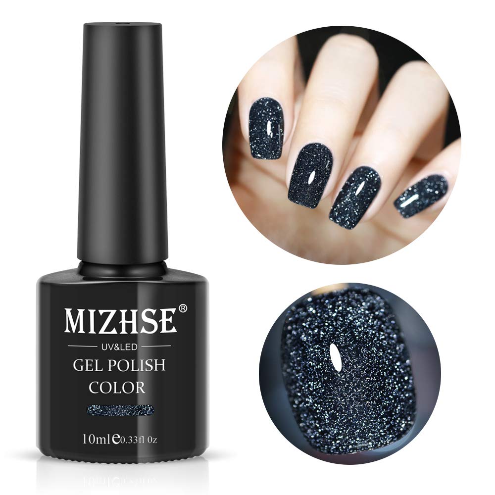 MIZHSE Diamond Gel Nail Polish Set - Reflective Glitter Nail Art Varnish with Sparkly Shine, Soak Off LED Lamp Manicure Kit for Beginners, DIY at Home (BD-005 Dark Blue) - Perfect for Parties, Weddings, Holidays & Nail Salon Quality Results