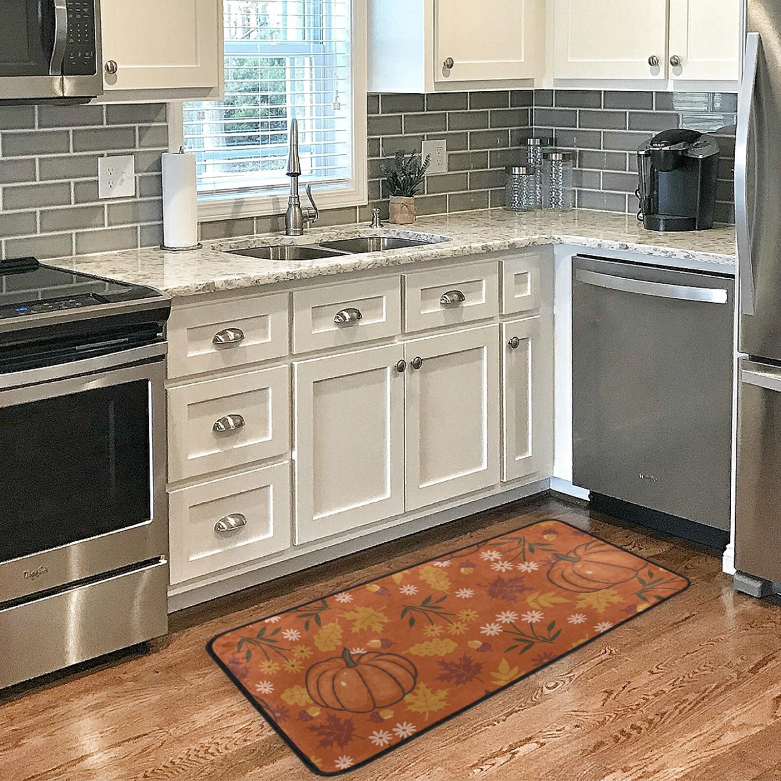 Non-Slip Washable Kitchen Rugs - Absorbent Fall Pumpkin Halloween Floor Mats for Sink Area - Cushioned Farmhouse Style Runner Rug 39x20 Inch - Perfect for Home, Kitchen, Bathroom & Holiday Decor