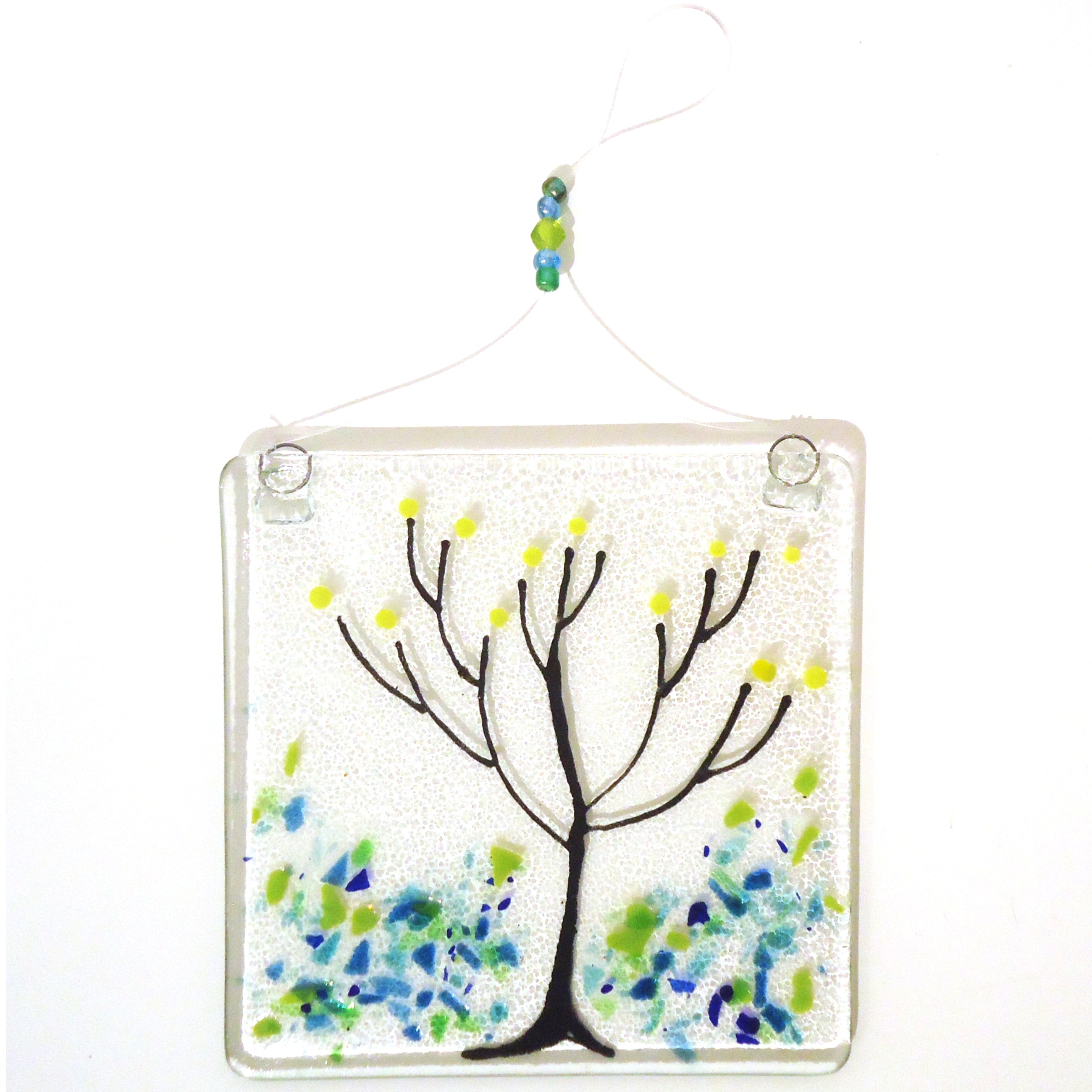 Handmade Fused Glass Tree Suncatcher - Colorful Spring Window Decor for Home & Garden - Perfect for Living Room, Bedroom, or Gift Giving
