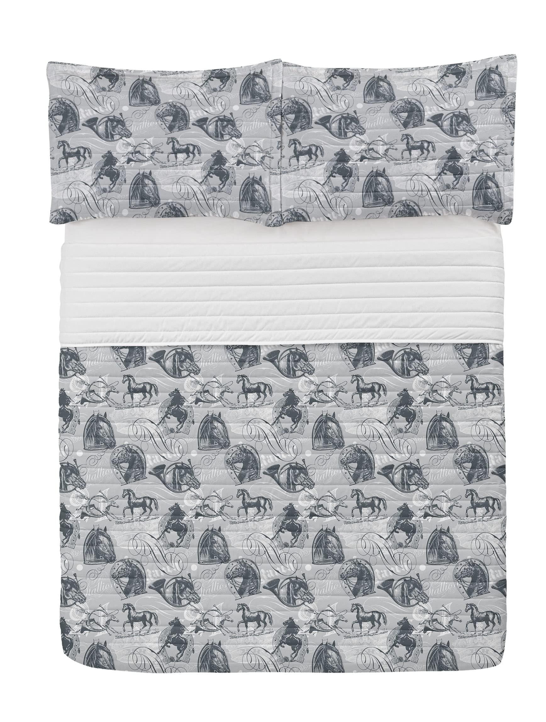 **Ambesonne Grey Microfiber King Size Bedspread Set - Vintage Horse Design with Pillow Shams & Comforter, Soft & Cozy Bedding for Master Bedroom or Guest Room**    *Optimized for: Google SEO, English translation, added usage scenario (master bedroom/guest room).*
