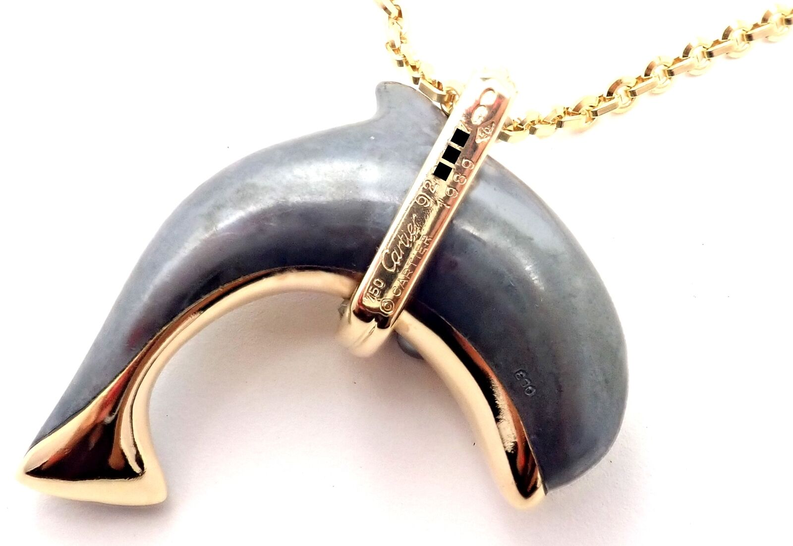 Authentic Cartier 18k Yellow Gold Hematite Dolphin Pendant Necklace - Luxury Jewelry Gift for Women, Perfect for Anniversary, Birthday & Special Occasions