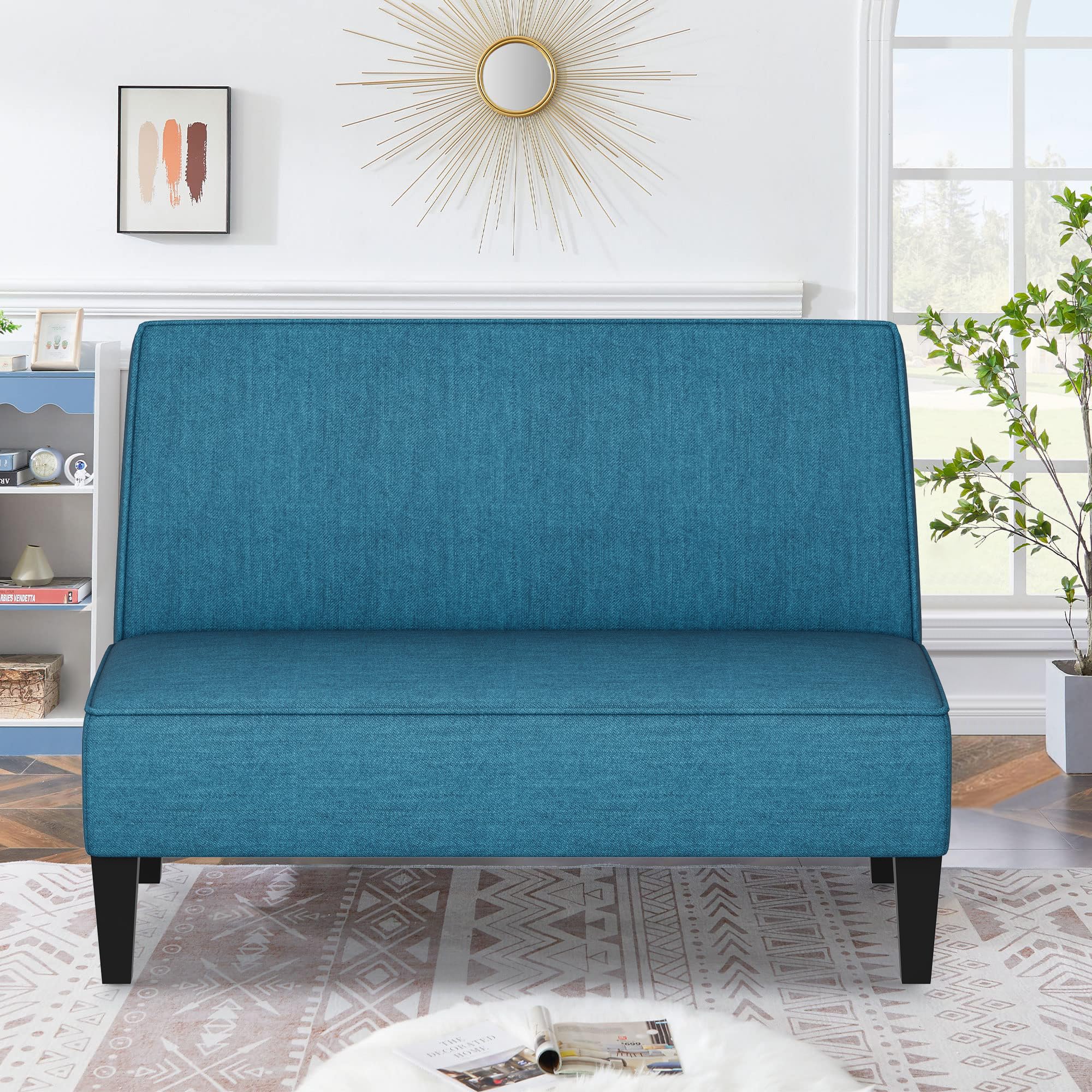 Changjie Furniture Small Loveseat Sofa - Upholstered Mini Couch for Bedroom & Living Room, Compact 2-Seater Loveseat in Blue | Perfect for Small Spaces, Apartments, Dorms & Cozy Reading Nooks