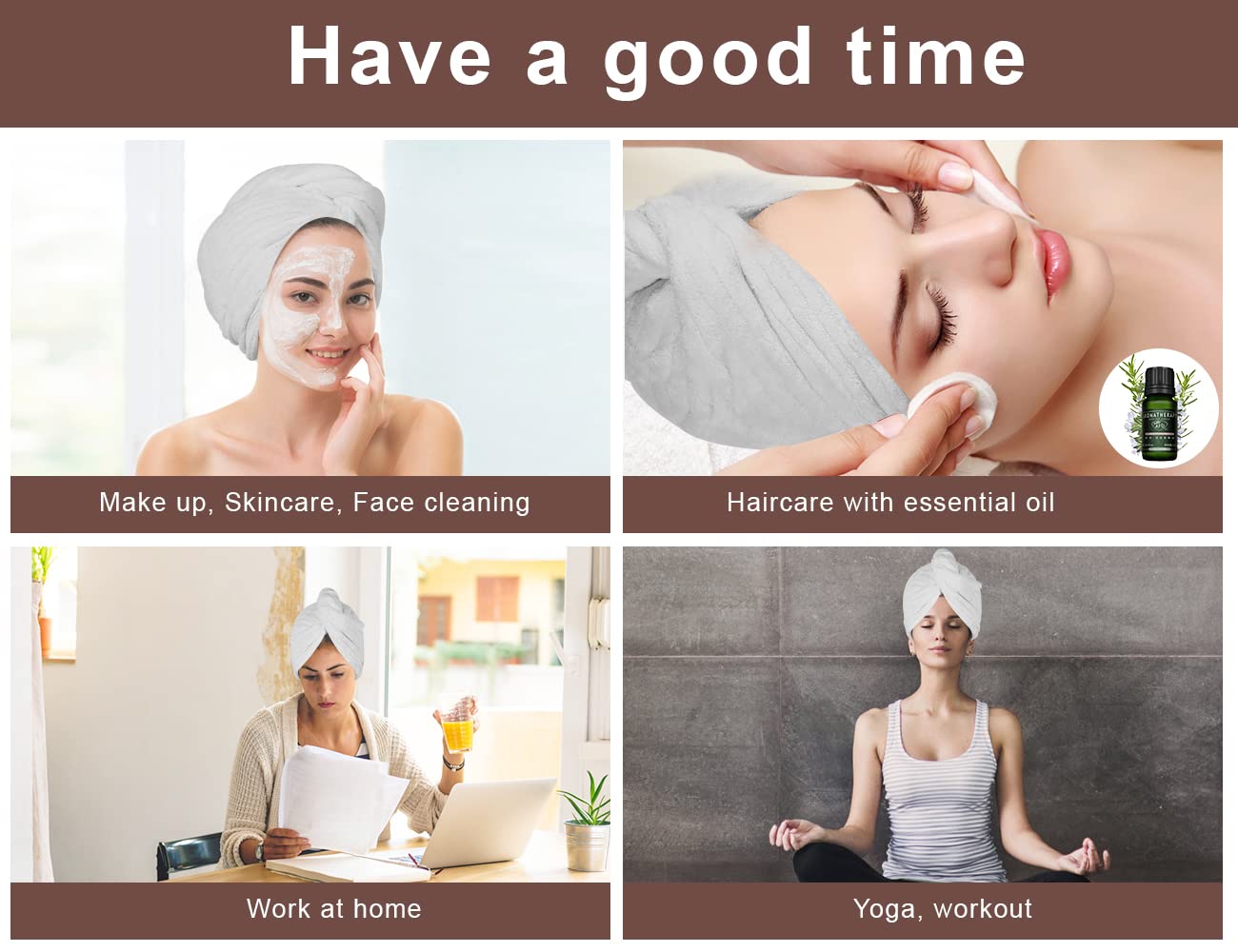 SYMGLIA 2 Pack Microfiber Hair Towel Wrap for Women - Soft Quick Dry Hair Turban Towel Cap for Shower, Bath & Salon - Grey & Beige (Perfect for Post-Wash Styling, Travel & Spa Days)