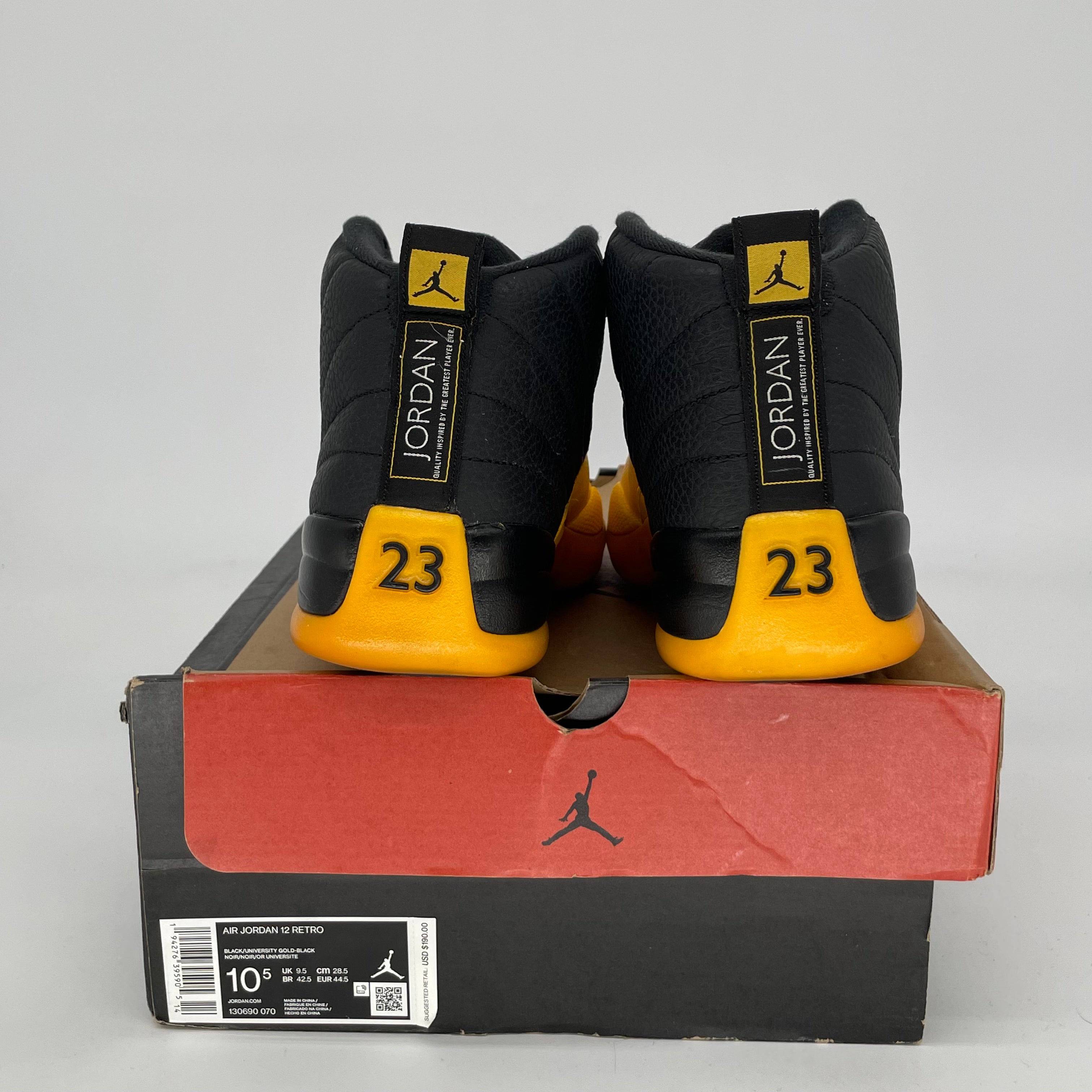 AIR JORDAN 12 UNIVERSITY GOLD Basketball Shoes - Men's Size 10.5/Women's Size 12 (Style 130690-070) | Retro Sneakers for Streetwear & Sports Performance