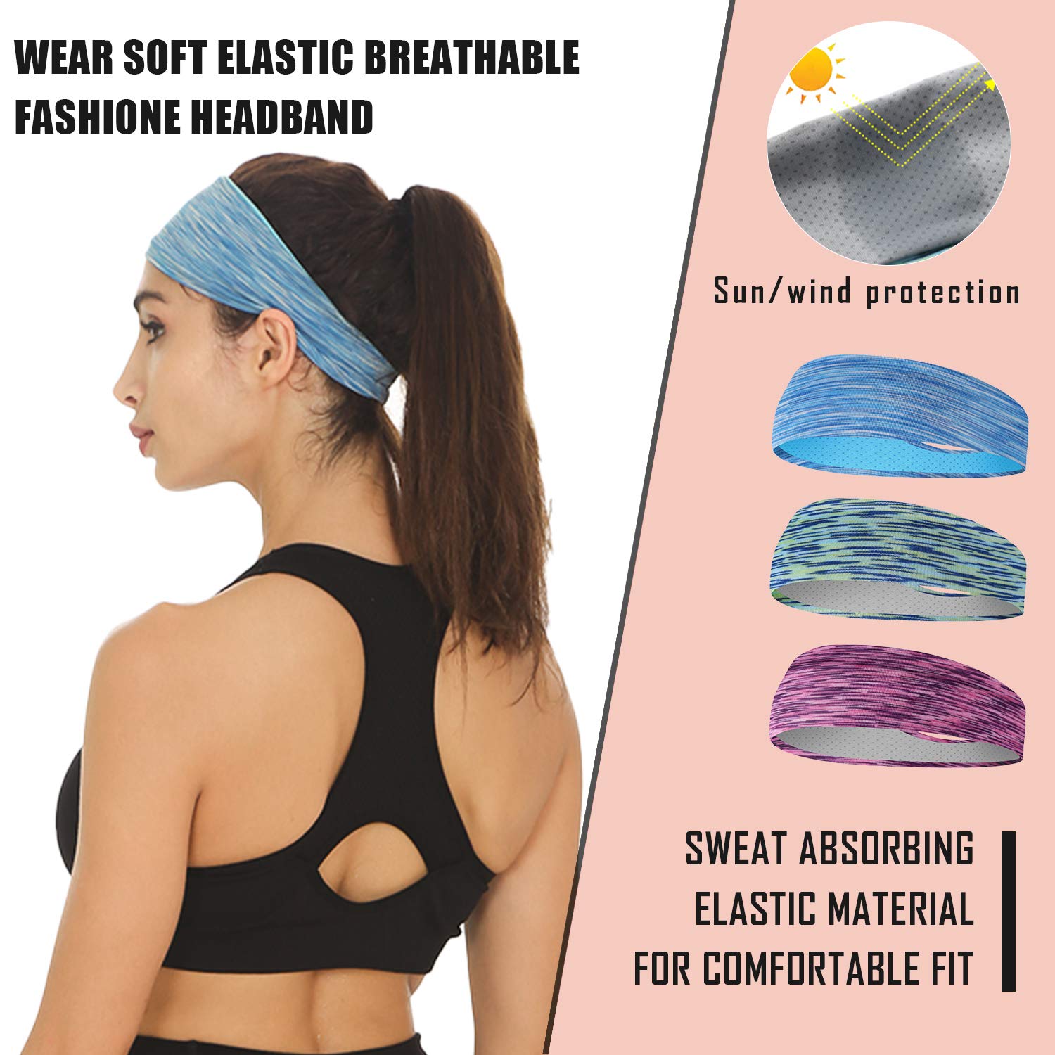 EasYoung Women's Yoga Headbands 3-Pack - Sweat Wicking Sports Hair Bands for Running, Fitness & Workouts - Elastic Non-Slip Cooling Headbands for Women - Perfect for Gym, Yoga, Tennis and Outdoor Activities
