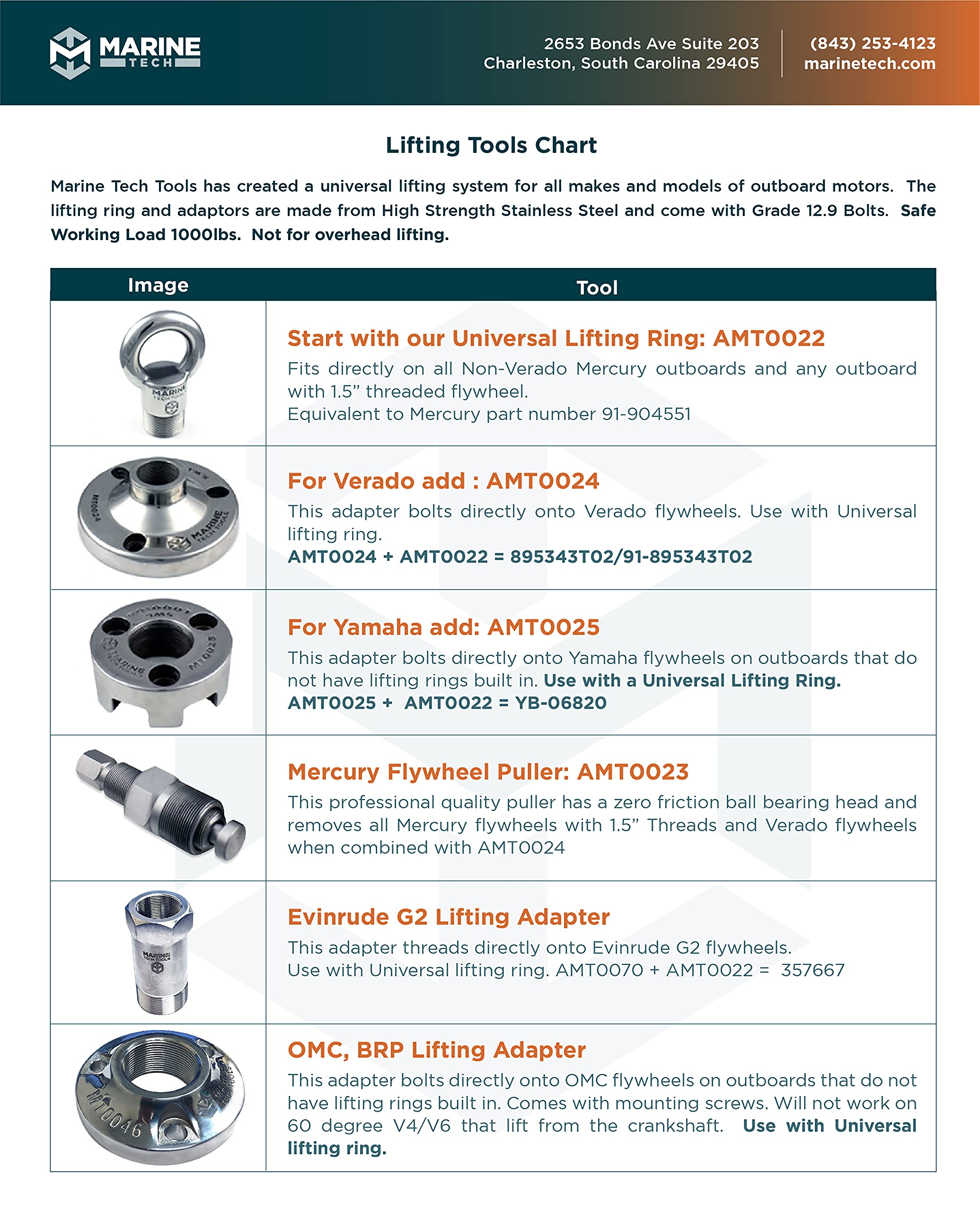 Marine Tech Tools Mercury Verado Lifting Adapter (AMT0024) - Compatible with Verado Flywheels & Universal Lifting Ring (AMT0022) - Heavy Duty Outboard Motor Tools for Boat Engine Maintenance and Repair
