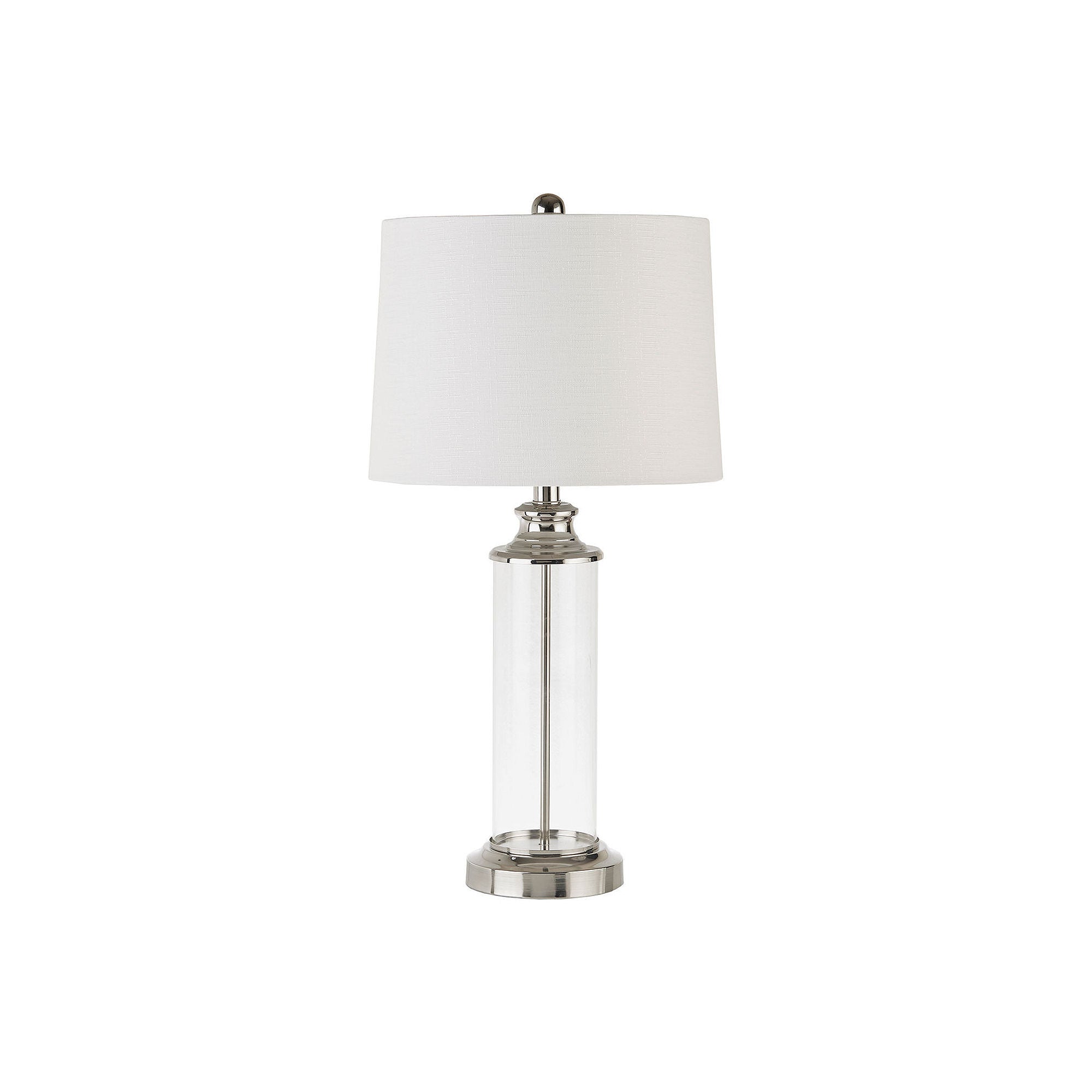 Silver Clarity Glass Cylinder Table Lamp Set of 2 - Modern Home Decor for Living Room, Bedroom & Office Lighting