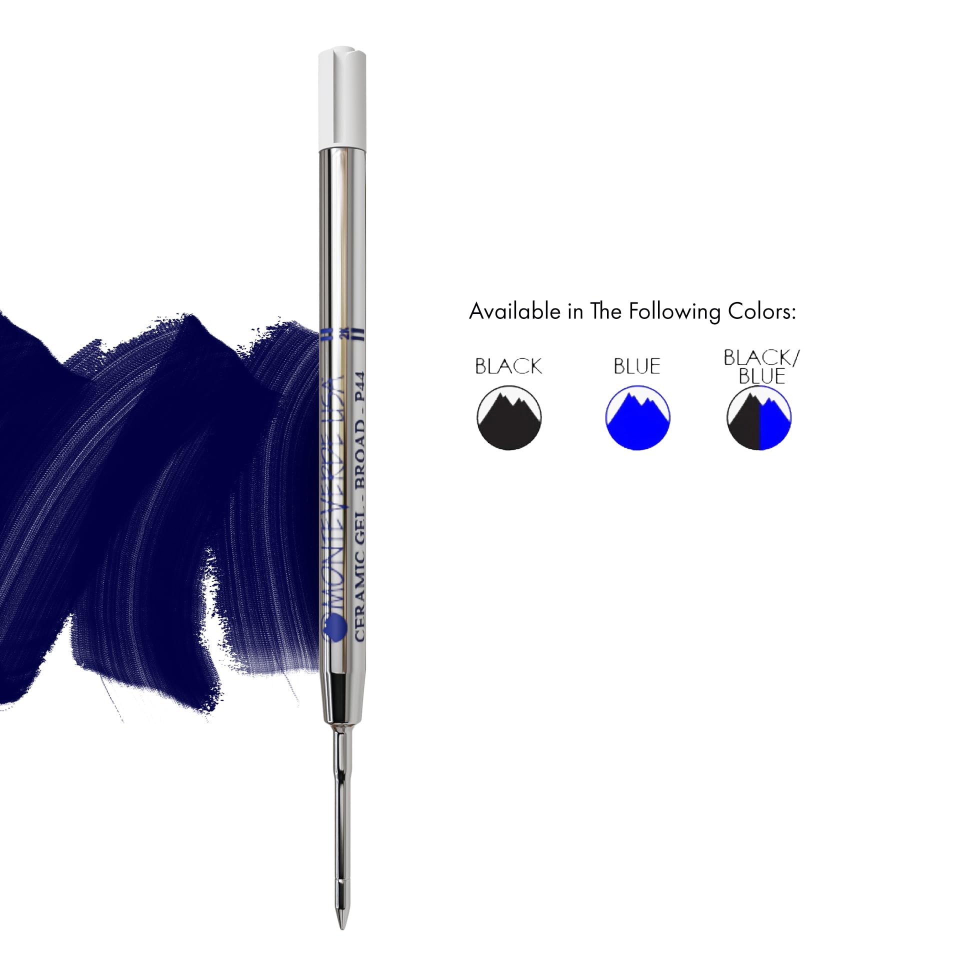 Monteverde P443BB Capless Ceramic Gel Refill for Parker Ballpoint Pens - Broad Blue/Black Ink | Smooth Writing Replacement Refill for Office, School & Everyday Use