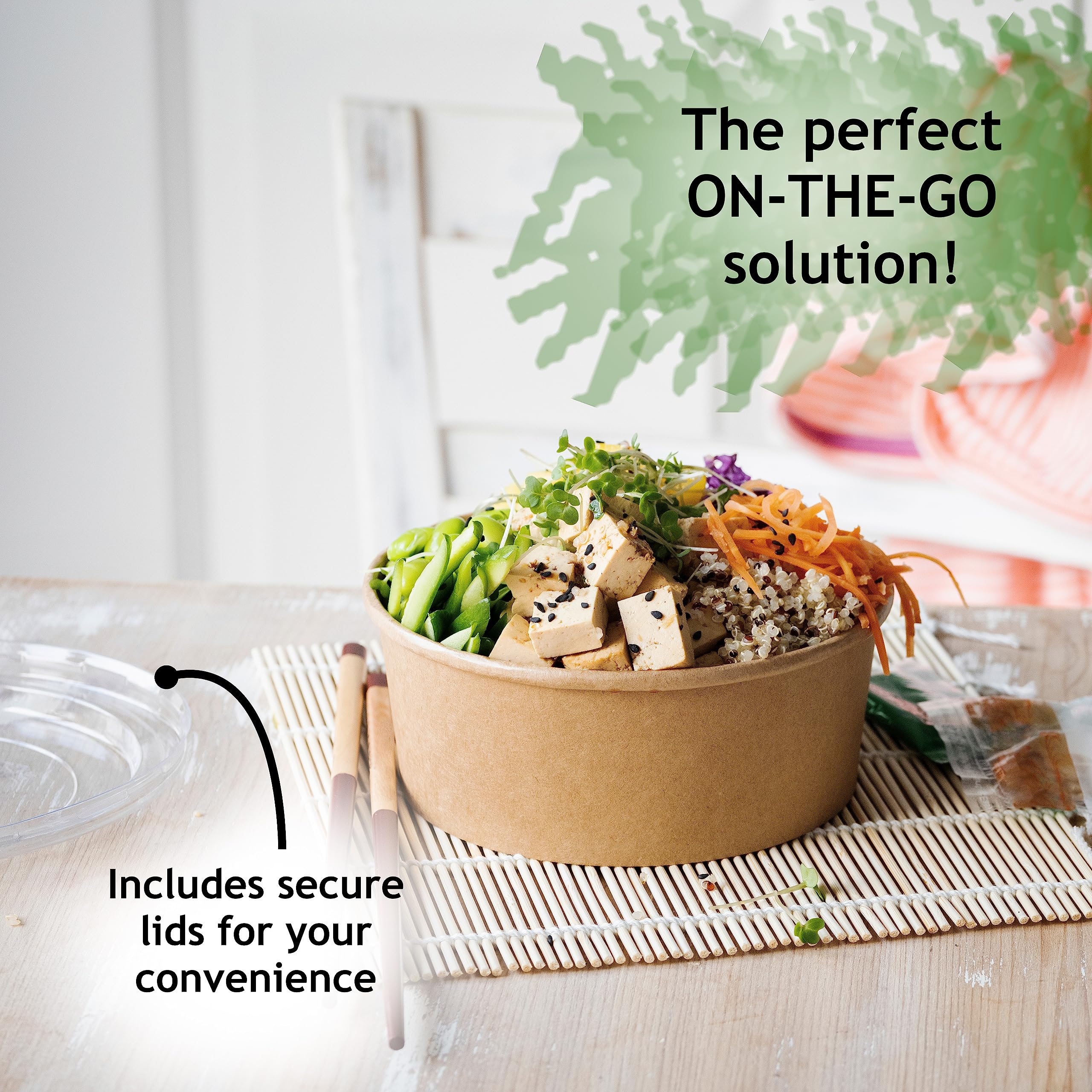 Galashield Disposable Bowls with Lids - 33oz Eco-Friendly Paper Food Containers for Meal Prep, Salads, Ramen & Takeout (50 Sets) | Perfect for Parties, Picnics & Office Lunches