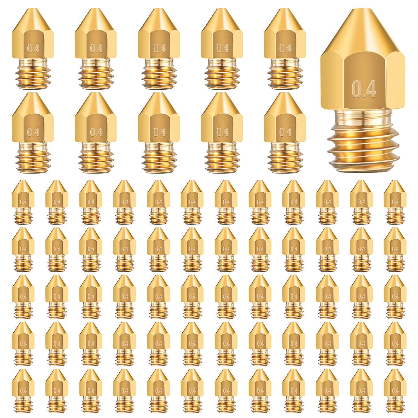 75-Piece 0.4mm MK8 3D Printer Brass Nozzle Kit - Hardened Extruder Tips Compatible with Creality Ender 3, CR-10, Makerbot & More | Perfect for ABS, PLA, PETG Filament Printing | Home & Professional 3D Printing Projects