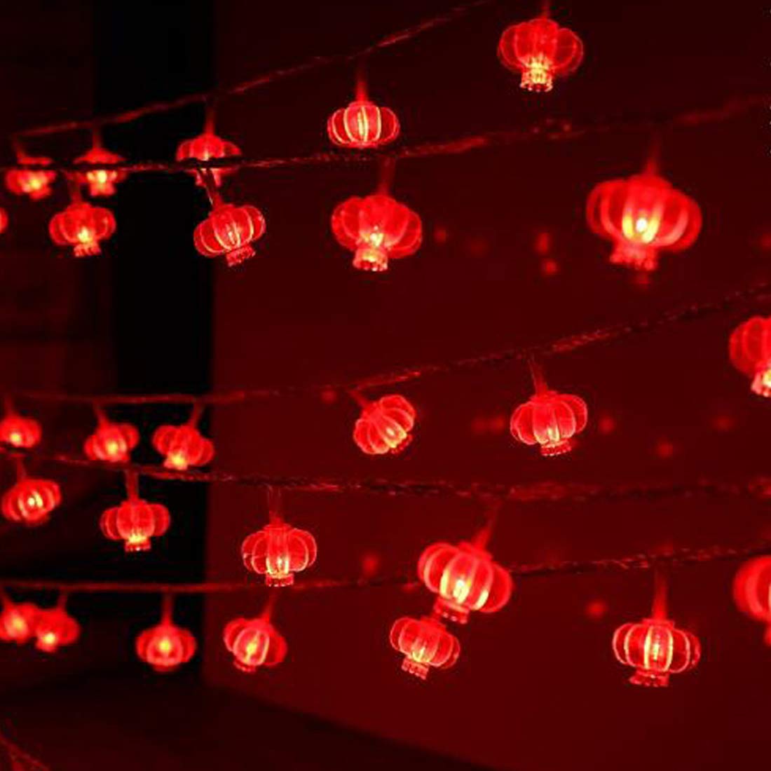 40 LED Red Lantern String Lights - 13ft/4M Battery Operated Fairy Lights for Wedding, Party, Christmas & Chinese New Year Decorations | Indoor & Outdoor Festive Lighting for Garden, Patio and Holiday Events