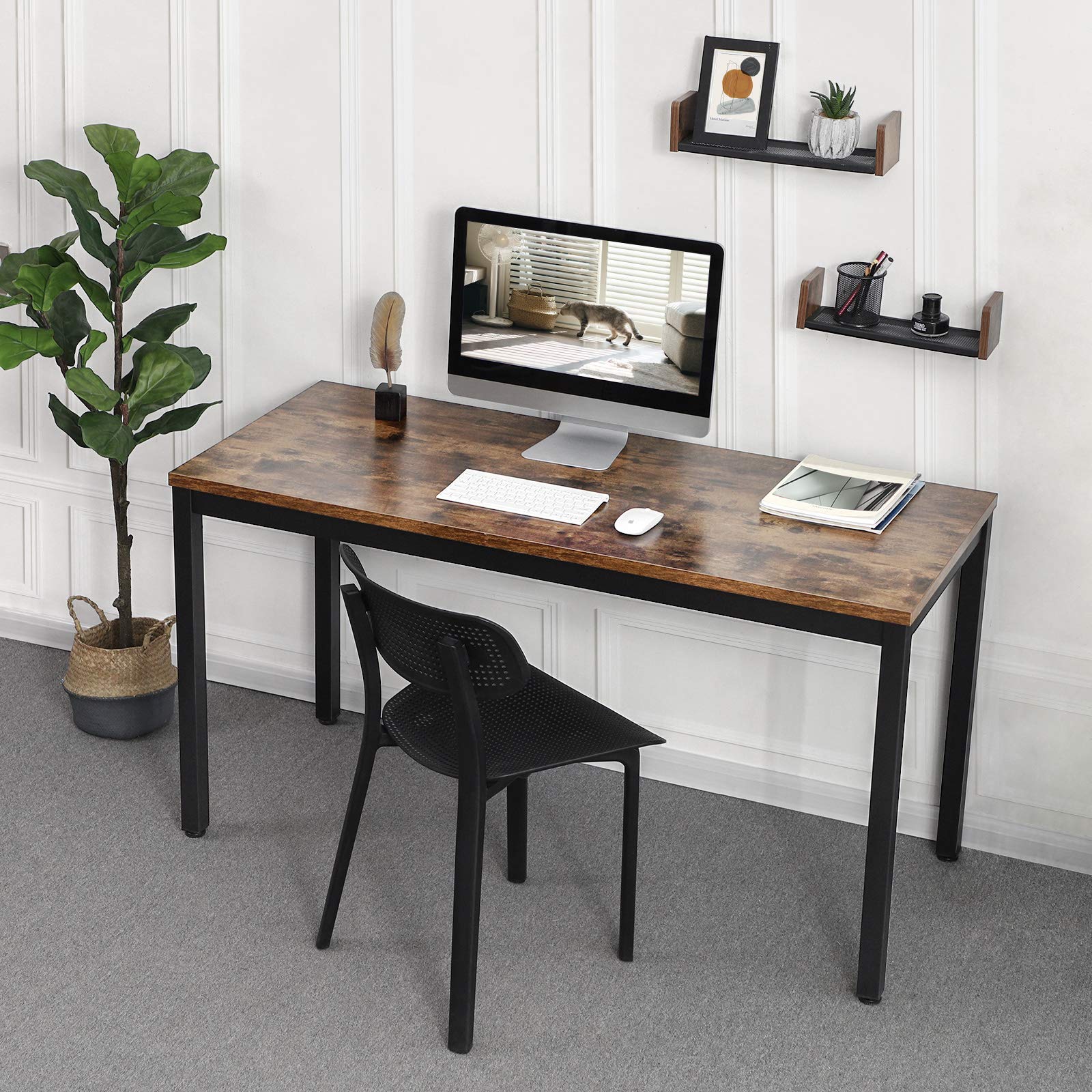 VASAGLE 55 Inch Industrial Computer Desk, Rustic Brown Writing Desk with Sturdy Metal Frame - Easy to Assemble Home Office Desk for Laptop, Study, Living Room | Perfect for Remote Work, Gaming & Small Spaces