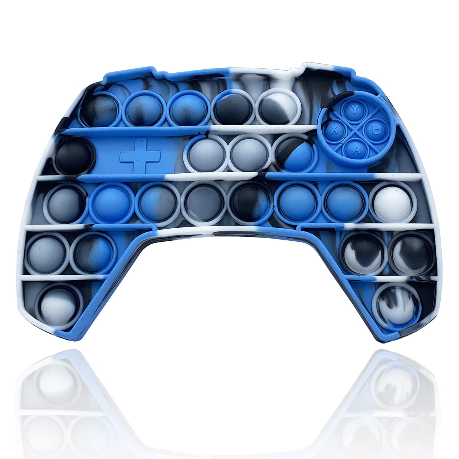 Game Controller Push Pop Fidget Toy - Stress Relief & ADHD Sensory Toy for Kids & Adults - Video Game Style Popper for Anxiety Relief - Early Educational Learning Toy - Perfect Gift for Boys & Girls (Blue, White, Black) - Great for Classrooms, Travel & Office Stress Relief