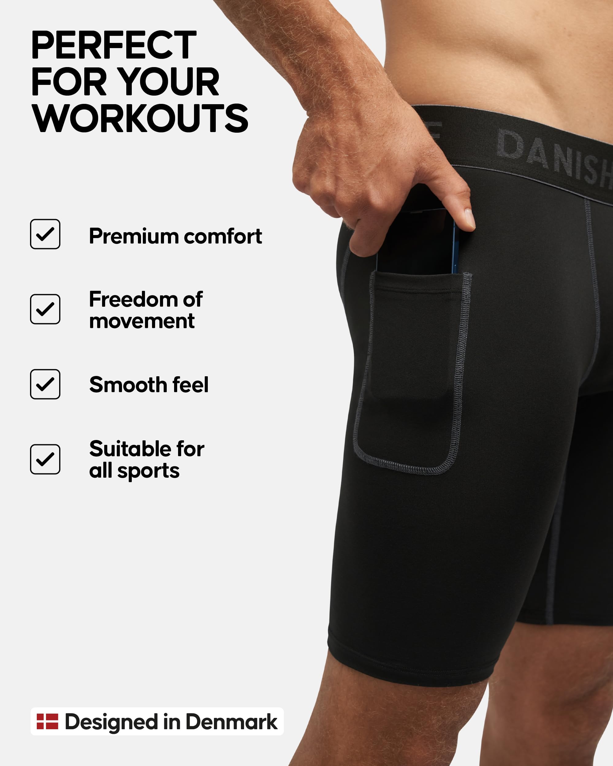 DANISH ENDURANCE Men's Compression Shorts 2-Pack - Quick Dry Running Leggings for Gym, Sports & Workout - Anti-Chafing Performance Shorts for Marathon, Cycling & Cross Training