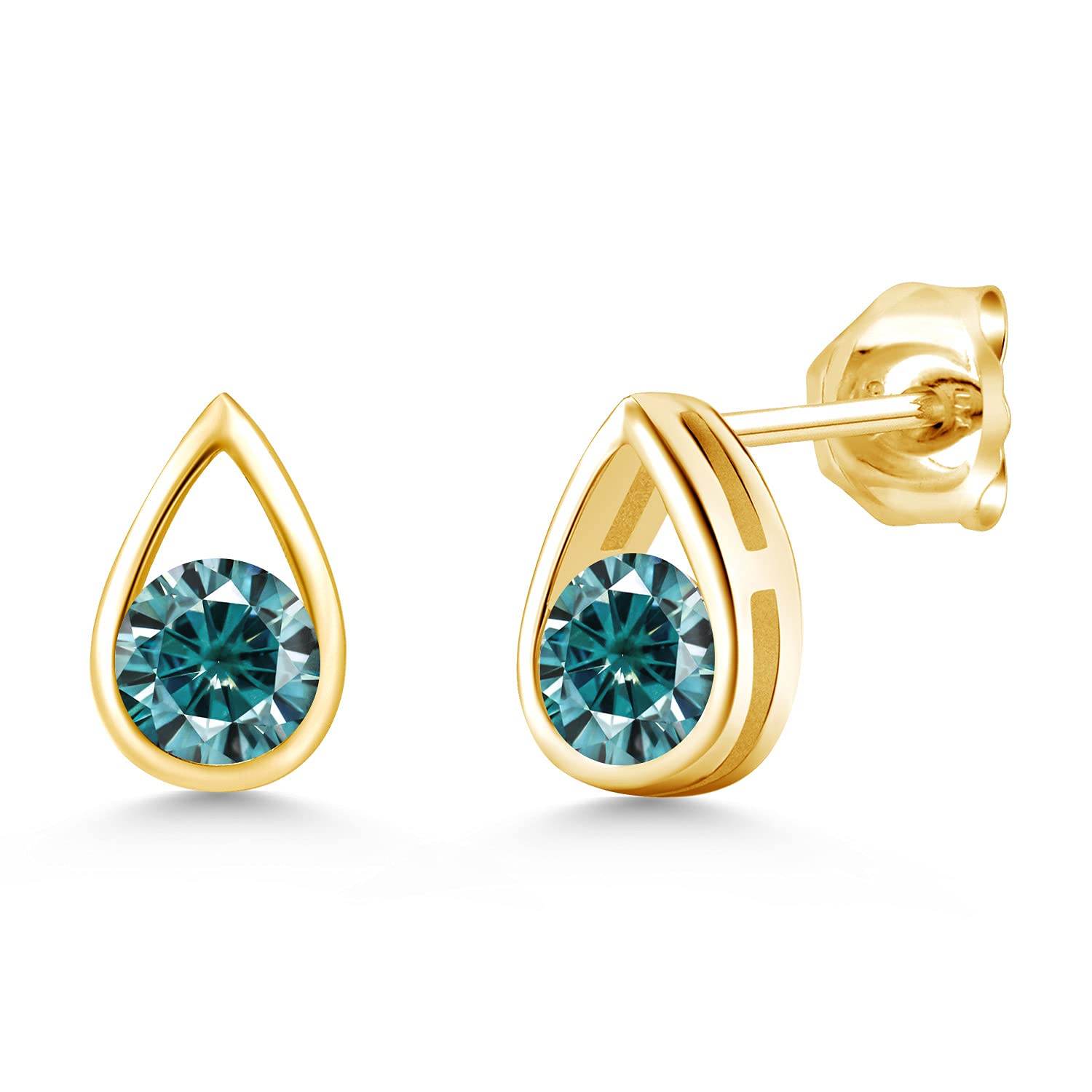 Gem Stone King 18K Gold Plated Silver 5MM Round Cut Birthstone Teardrop Stud Earrings for Women & Men - Perfect Gift for Anniversary, Birthday & Special Occasions