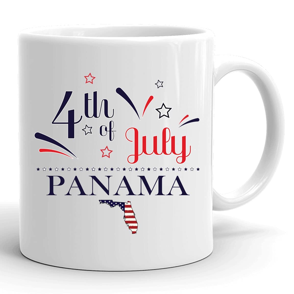 Custom 11oz White USA Flag Coffee Mug - Personalized Independence Day Cup with Any City/State - Happy 4th of July Gift for Florida, Panama & More - Perfect for Patriotic Celebrations, Office Gifts & Holiday Coffee Drinks