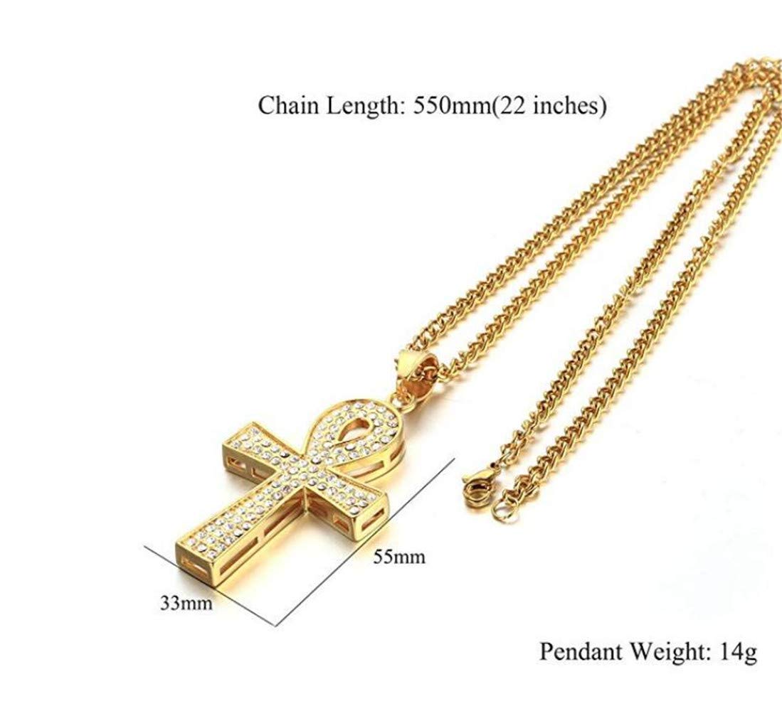 PAURO Men's Stainless Steel Cubic Zirconia Hip Hop Gold Egyptian Ankh Cross Pendant Necklace - Iced Out Hip Hop Jewelry for Men - Perfect for Parties, Gifts & Streetwear Fashion